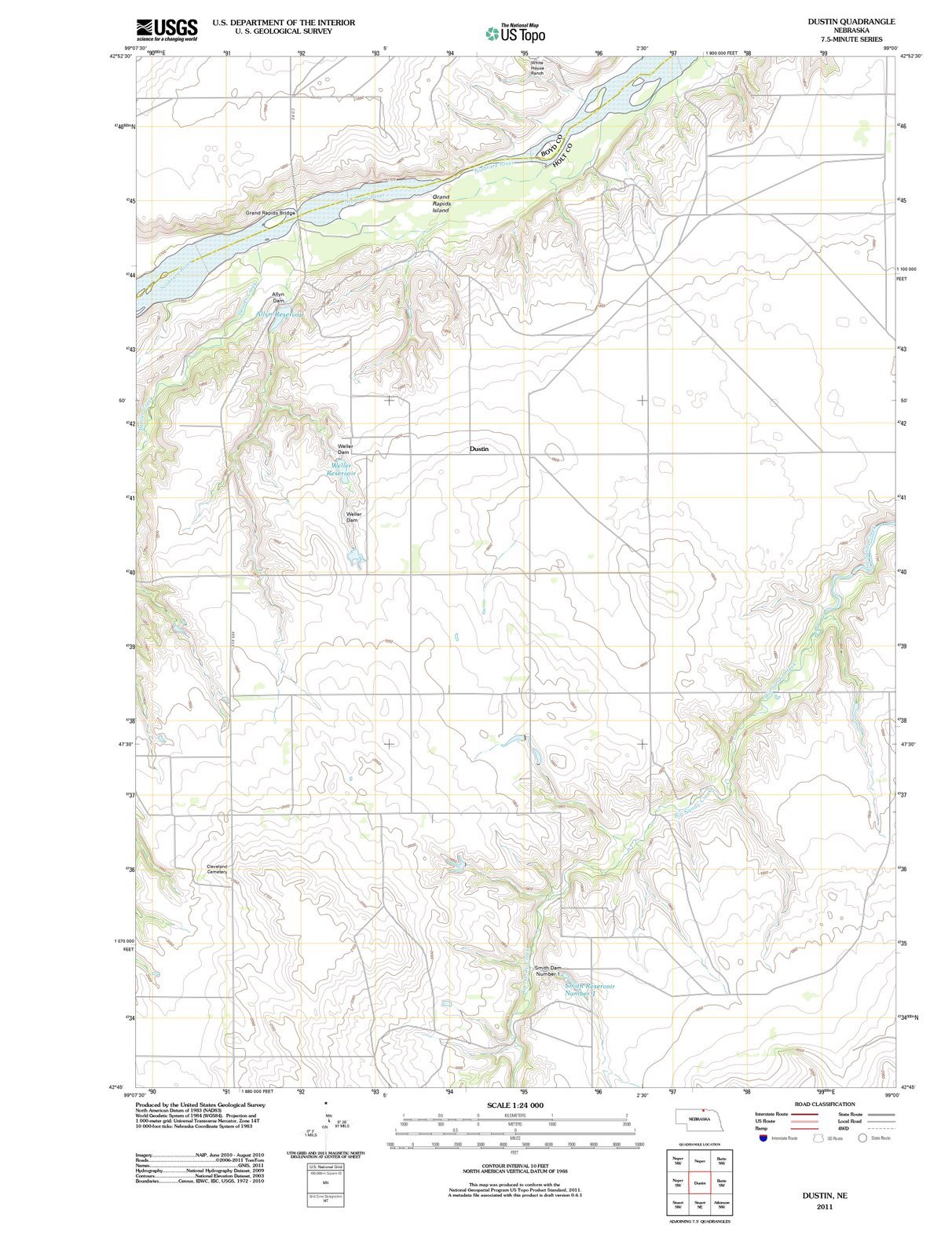 Nebraska Maps - 2011 Dustin, NE - Vintage USGS Topographic Wall Art Poster 44x59 Inches - Large Historical Map for Home Decor, Office Wall Art & Geography Enthusiasts