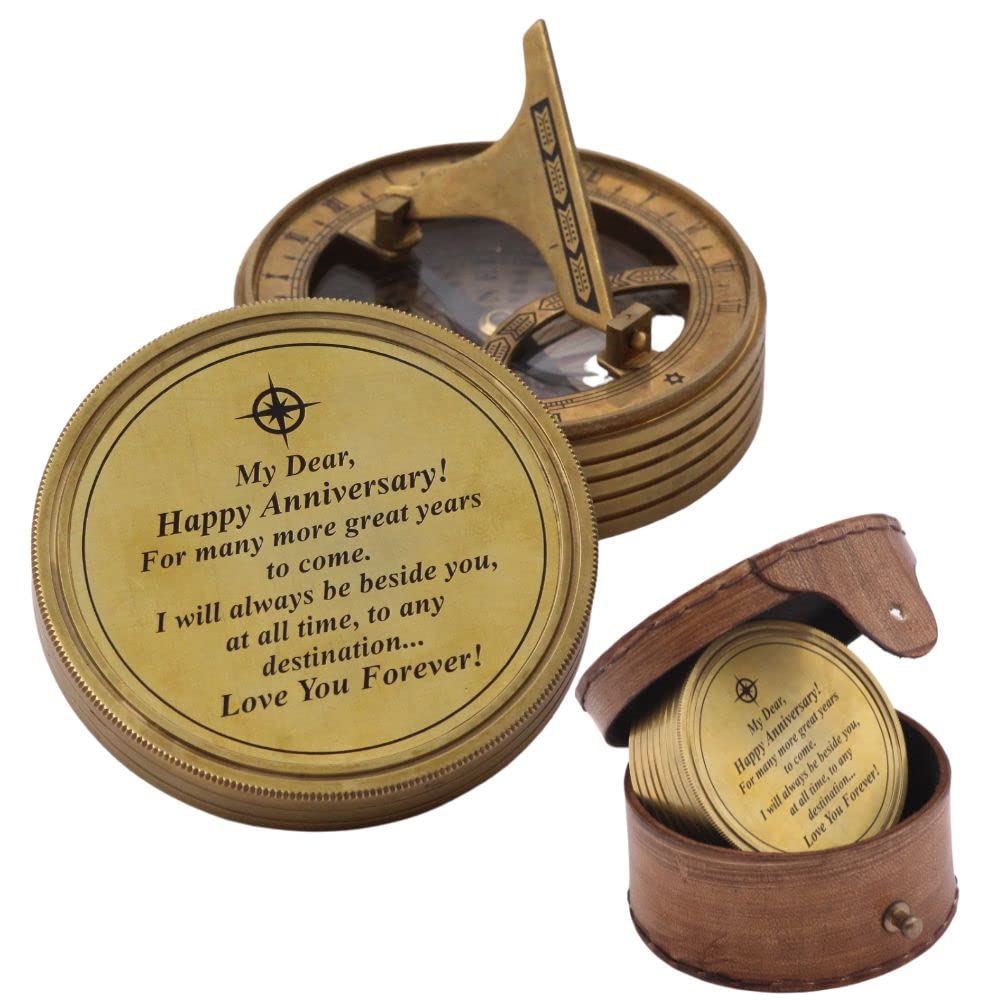 Engraved Brass Compass Gift for Husband - Romantic Bronze Keepsake for Men & Women - Personalized 5th 25th 50th Wedding Anniversary Present - Perfect for Outdoor Adventures & Travel Memories
