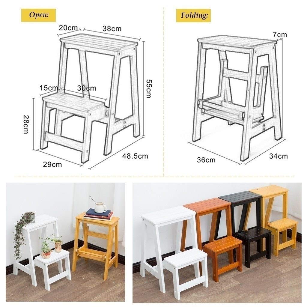 2 Step Wooden Stool for Adults & Kids - Foldable Stepladder for Kitchen, Bathroom, Outdoor Use - Non-Slip Safety Design - Portable Shoe Bench & Flower Stand - Yellow (Perfect for Home, Garden, and DIY Projects)