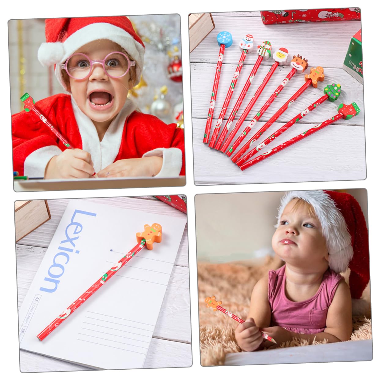 CIMAXIC 24pcs Christmas Pencils Set - Wooden Holiday Pencils with Merry Themed Toppers for Kids, Xmas Party Favors & Home Decor - Perfect for School, Office & Christmas Gift Giving