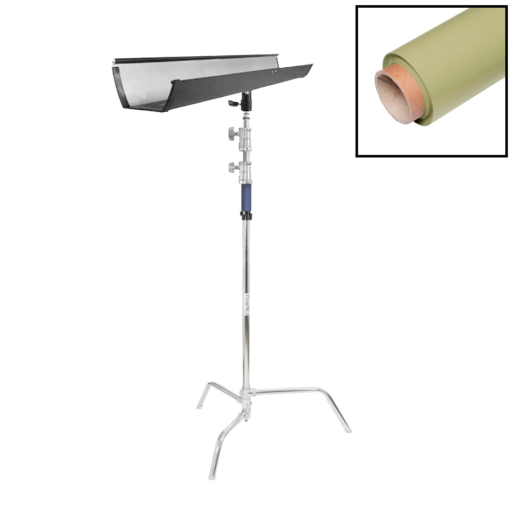 1.35x10m White Paper Backdrop with T-Bone Background Bracket & C-Stand - Professional Photography Studio Backdrop for Portraits, Product Shoots, and Video Production