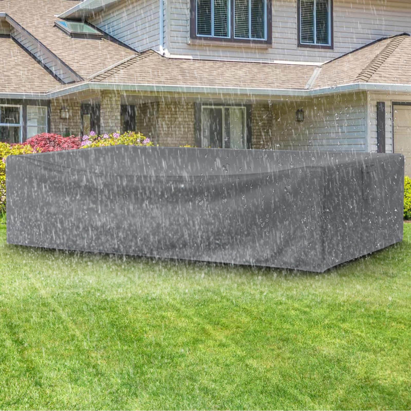 Waterproof 500D Heavy Duty Patio Furniture Covers for Outdoor Sectional Sofa - 98x78x32 Inches Windproof Buckle Design - Gray Weatherproof Covers for Patio Table & Chair Sets - Perfect for Backyard, Deck, Garden & Poolside Furniture Protection
