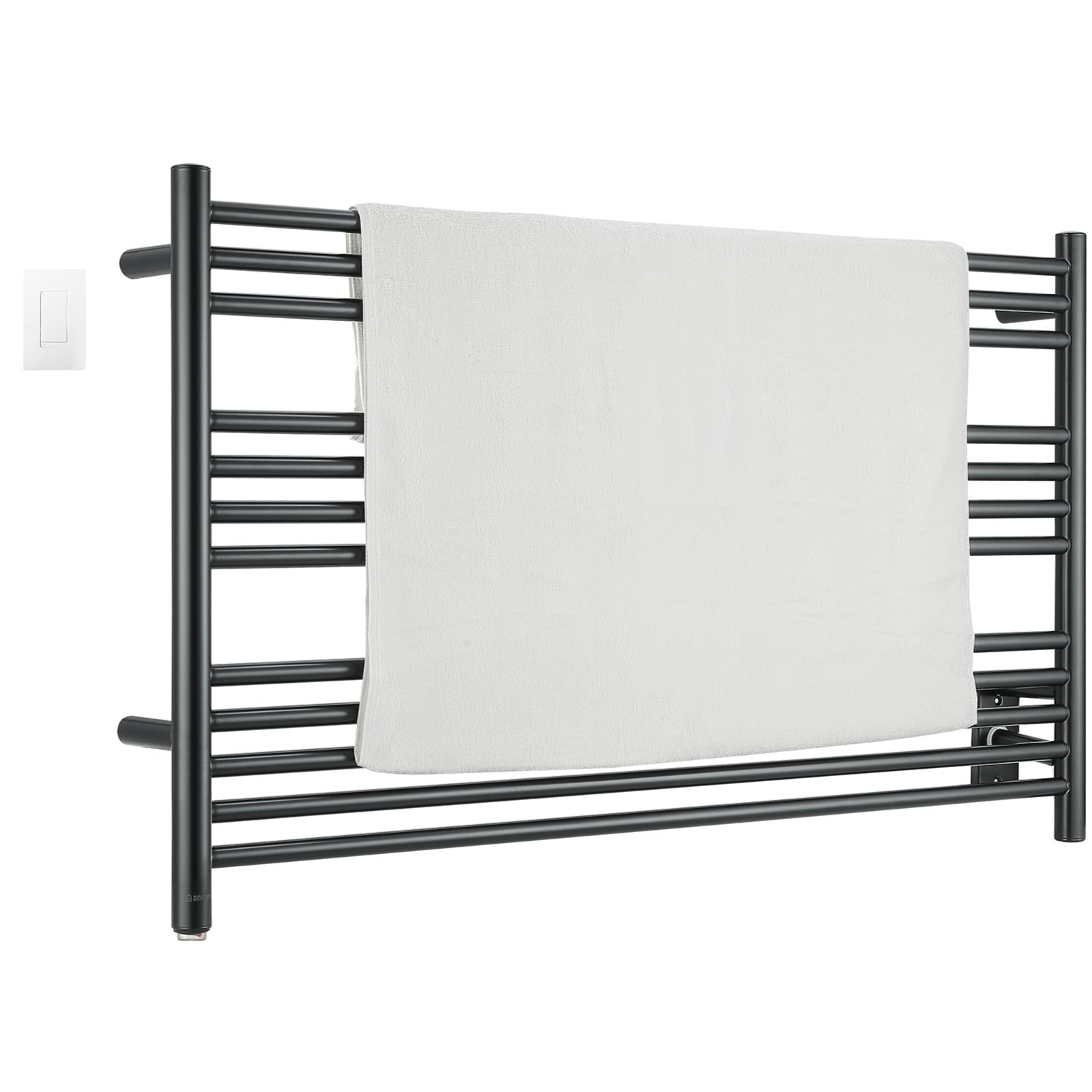 Ancona Amplia Dual 12 Bar Hardwired & Plug-in Heated Towel Warmer - Matte Black with WiFi Timer - Perfect for Bathroom, Spa & Luxury Home Use