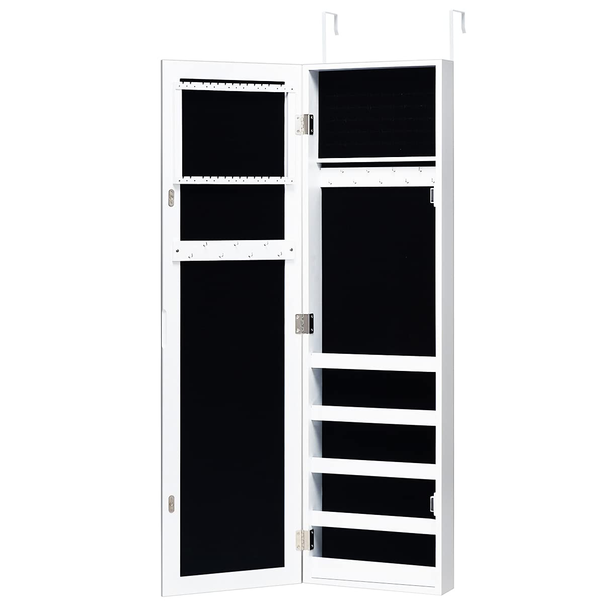 Giantex Jewelry Cabinet Armoire with Full Length Mirror - Wall Mounted Jewelry Organizer with 5 Storage Shelves for Bracelets, Rings & Cosmetics | Perfect for Bedroom, Closet & Dressing Room Organization