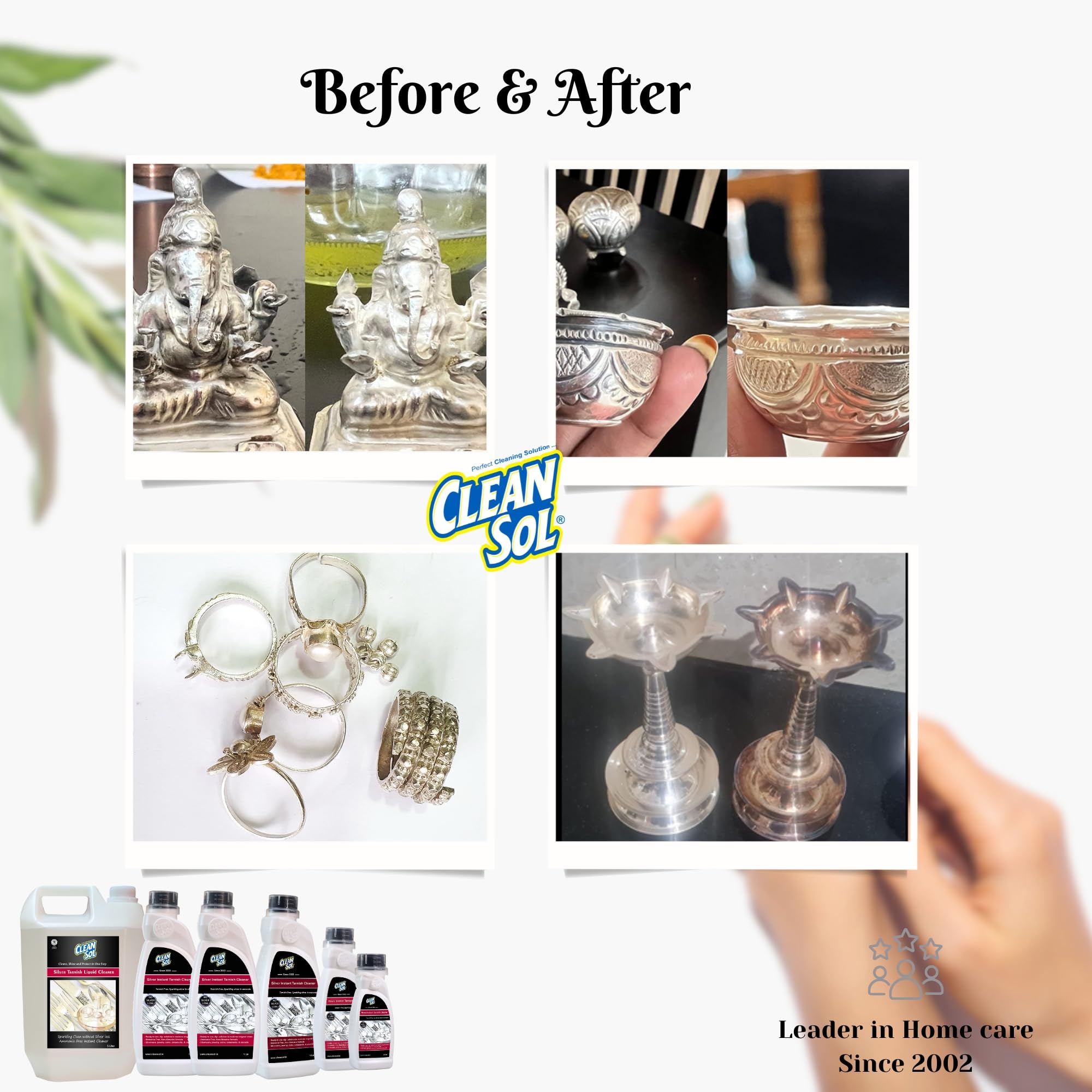 Cleansol Silver Cleaning Liquid - Instant Silver & Tarnish Cleaner Dip (500mL) - Jewelry, Silverware & Antique Restoration Solution