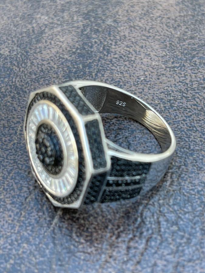925 Sterling Silver Black CZ Baguette Ring for Men & Women - Iced Octahedral Pinky Hip Hop Jewelry - Perfect for Parties, Gifts & Everyday Fashion