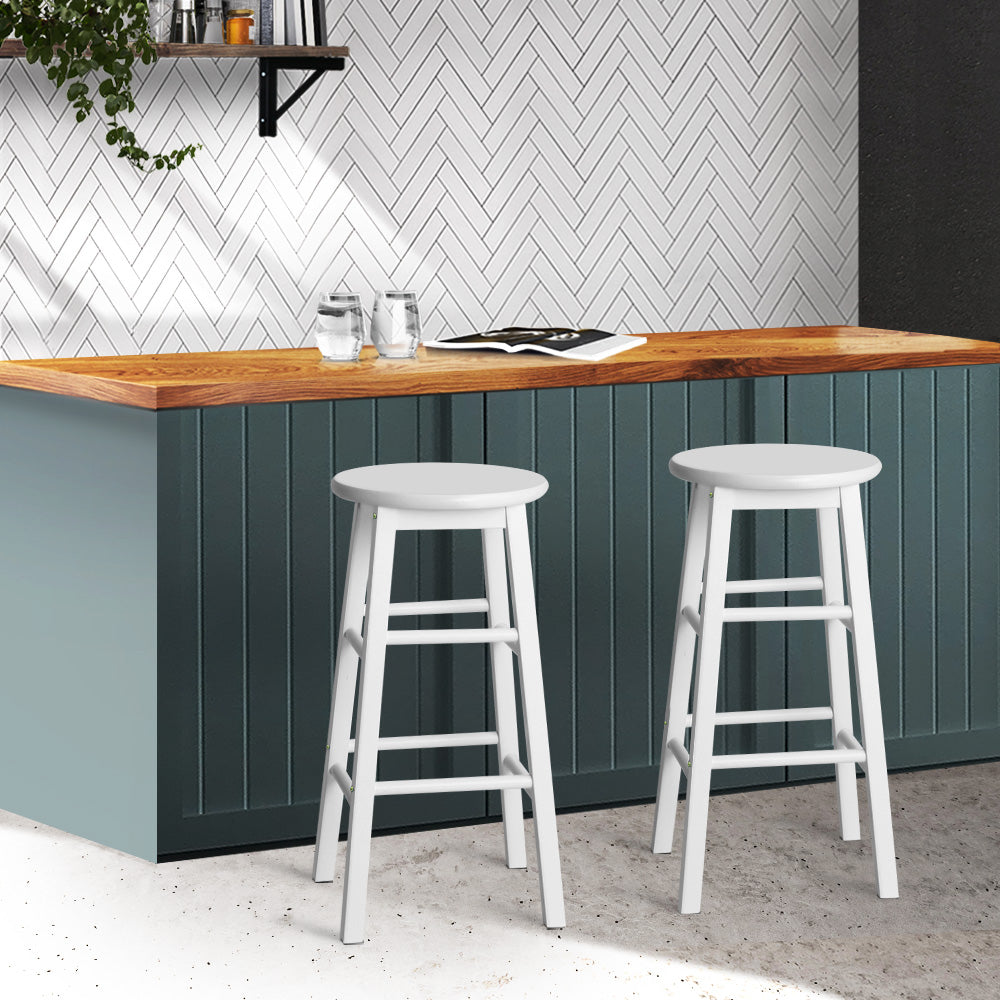 2-Pack White Wooden Bar Stools with Round Seats - Perfect for Kitchen Island, Breakfast Nook & Home Bar Decor