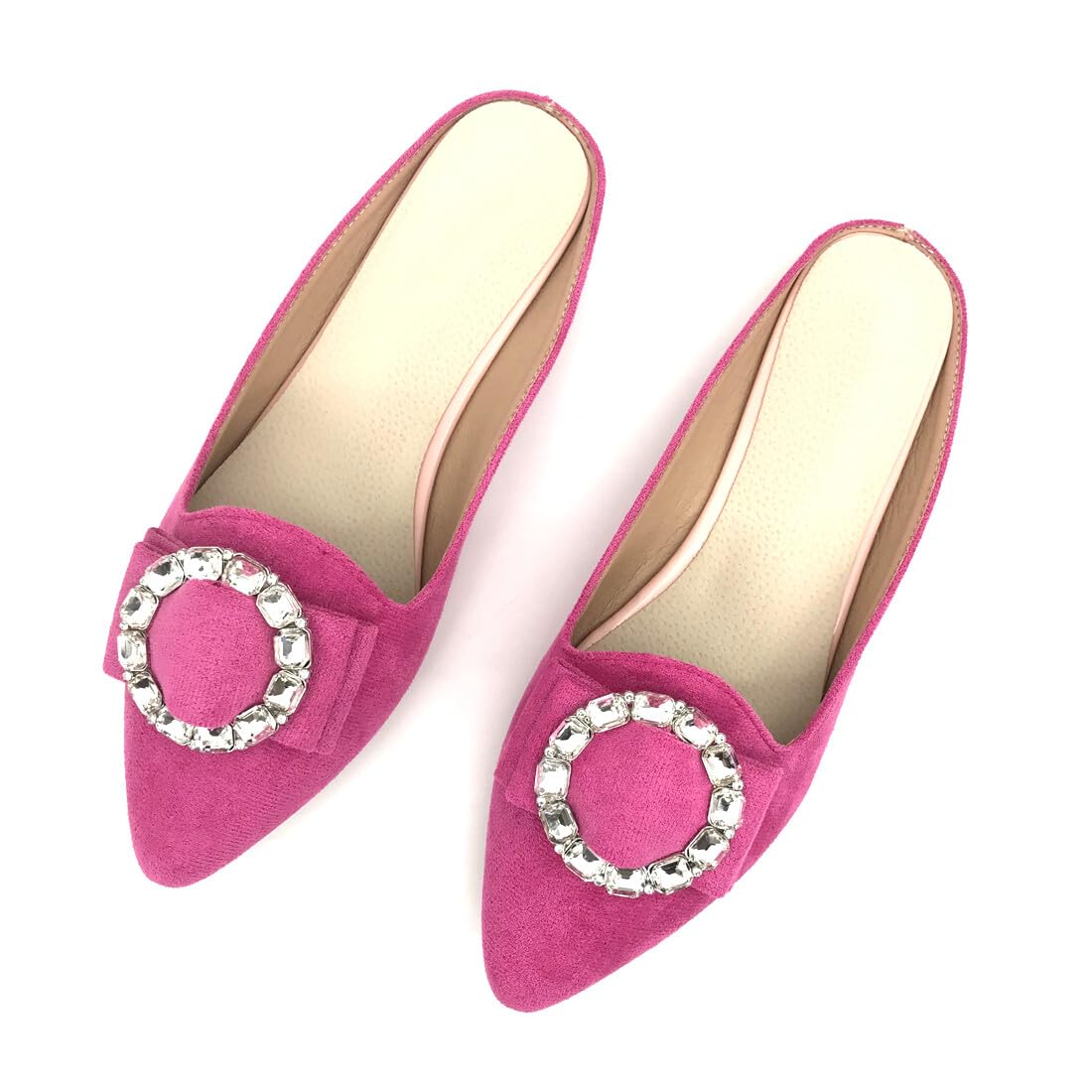 Sparkly Rhinestone Mules for Women - Pointed Toe Slip-On Dress Shoes | Comfortable Backless Loafers & Slides for Parties, Weddings & Evening Events