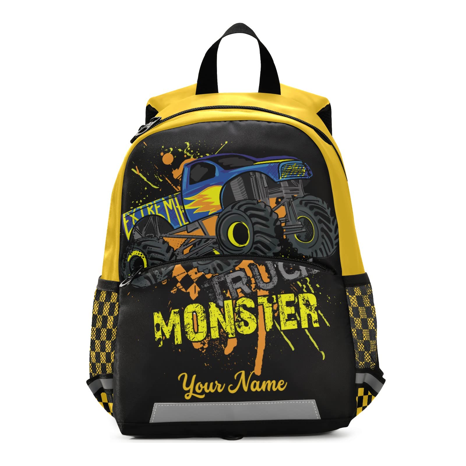 Personalized Monster Truck Backpack for Boys - 13 Inch Durable Kids School Backpack for Toddlers | Perfect for School, Travel & Outdoor Adventures