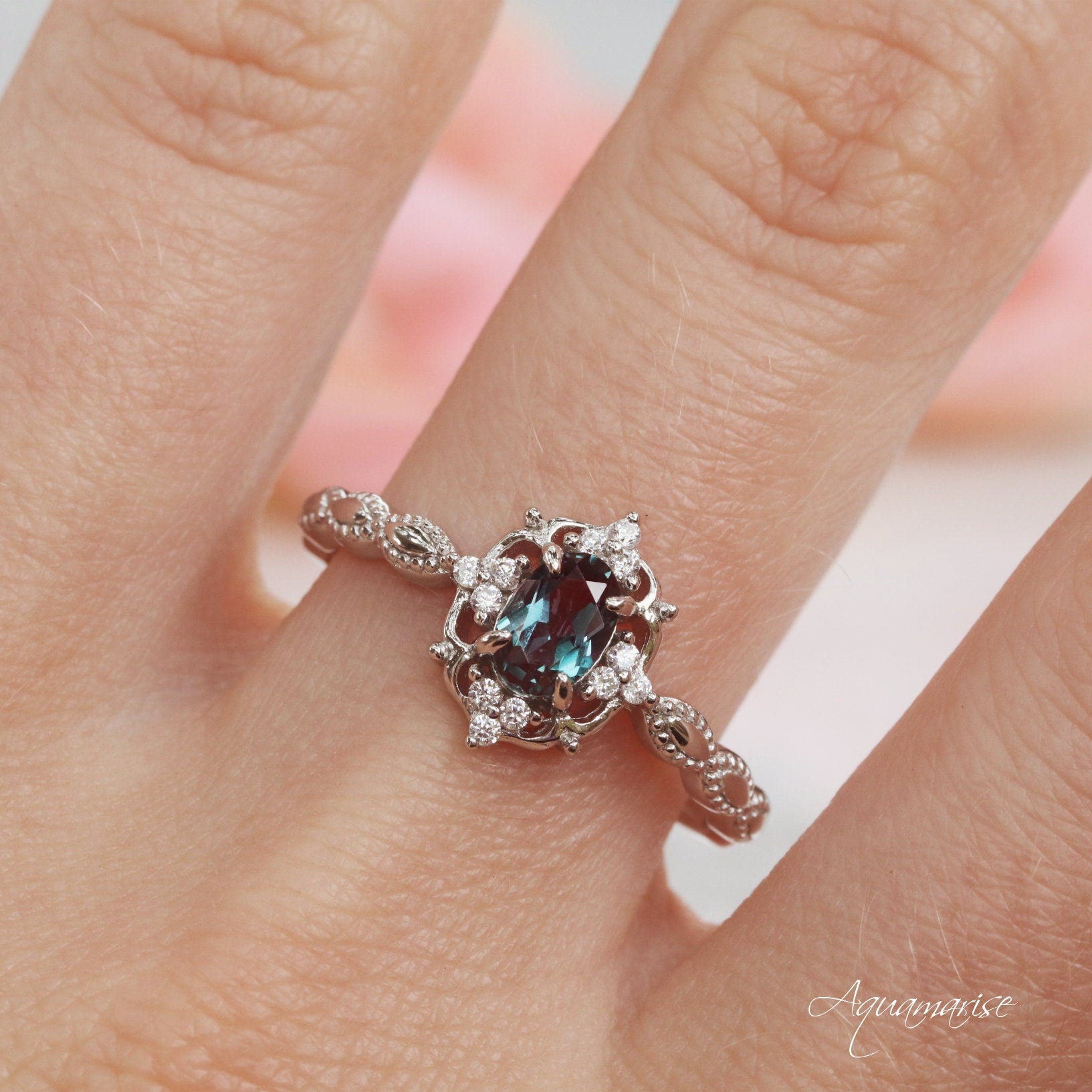 Claire Alexandrite Ring - Sterling Silver Women's Jewelry, Elegant Gemstone Ring for Engagement, Anniversary & Gift Giving