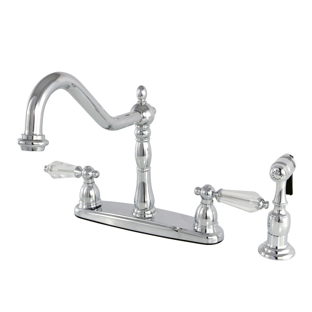 Kingston Brass KB1755WLLBS Wilshire Centerset Kitchen Faucet - Modern Single Handle Pull-Down Sprayer in White for Easy Cooking & Dishwashing