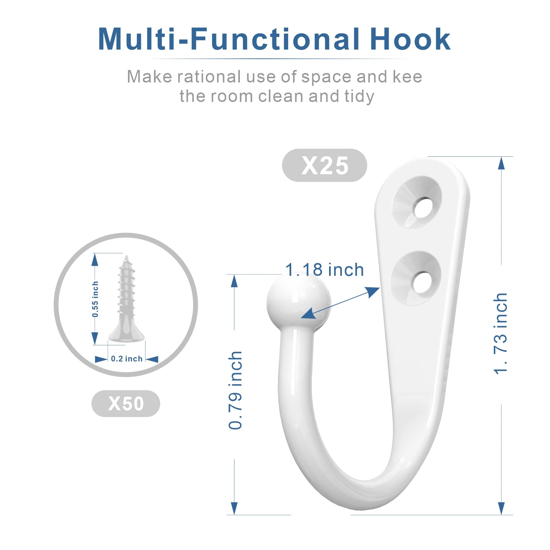 25-Pack Heavy Duty Wall Hooks with Screws - White Coat Hangers for Hanging Jackets, Hats, Bags & Home Decor - Perfect for Entryway, Bathroom & Garage Organization