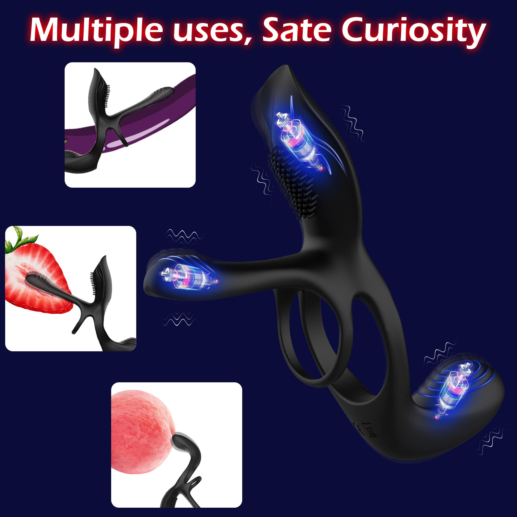 3-in-1 Couple's Vibrating Cock Ring with 10 Powerful Modes - Dual Stimulation for Men & Women - Penis Ring, Perineum & G-Spot Massager - Perfect for Couples Play, Foreplay & Spicing Up Your Sex Life - Adult Sex Toy for Enhanced Intimacy & Pleasure