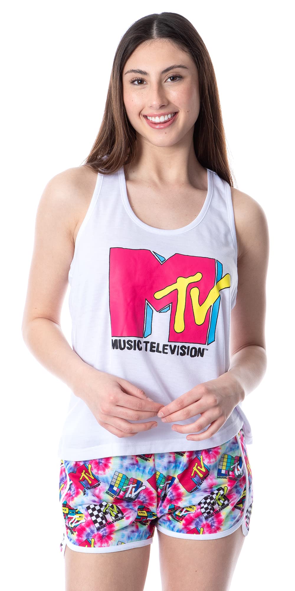 INTIMO MTV Women's Music Television Logo Sleep Pajama Set - Short Sleeve Tank Top & Shorts for Lounge, Sleepwear & Casual Comfort