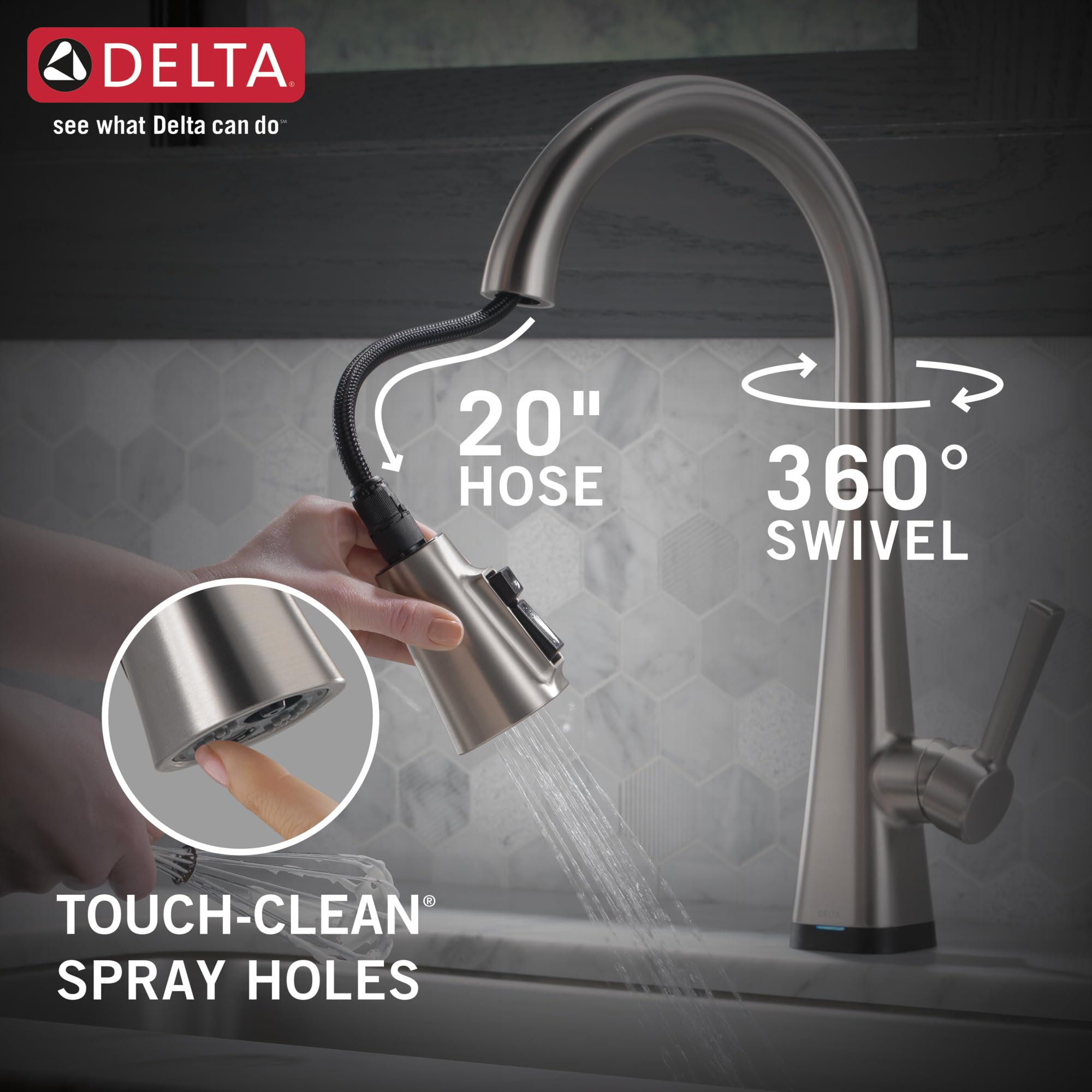Delta 19802TZ-SP-DST Brushed Nickel Touchless Kitchen Faucet with Pull-Down Sprayer - Touch2O Technology & SpotShield Stainless Finish for Modern Kitchens, Easy Cooking & Dishwashing