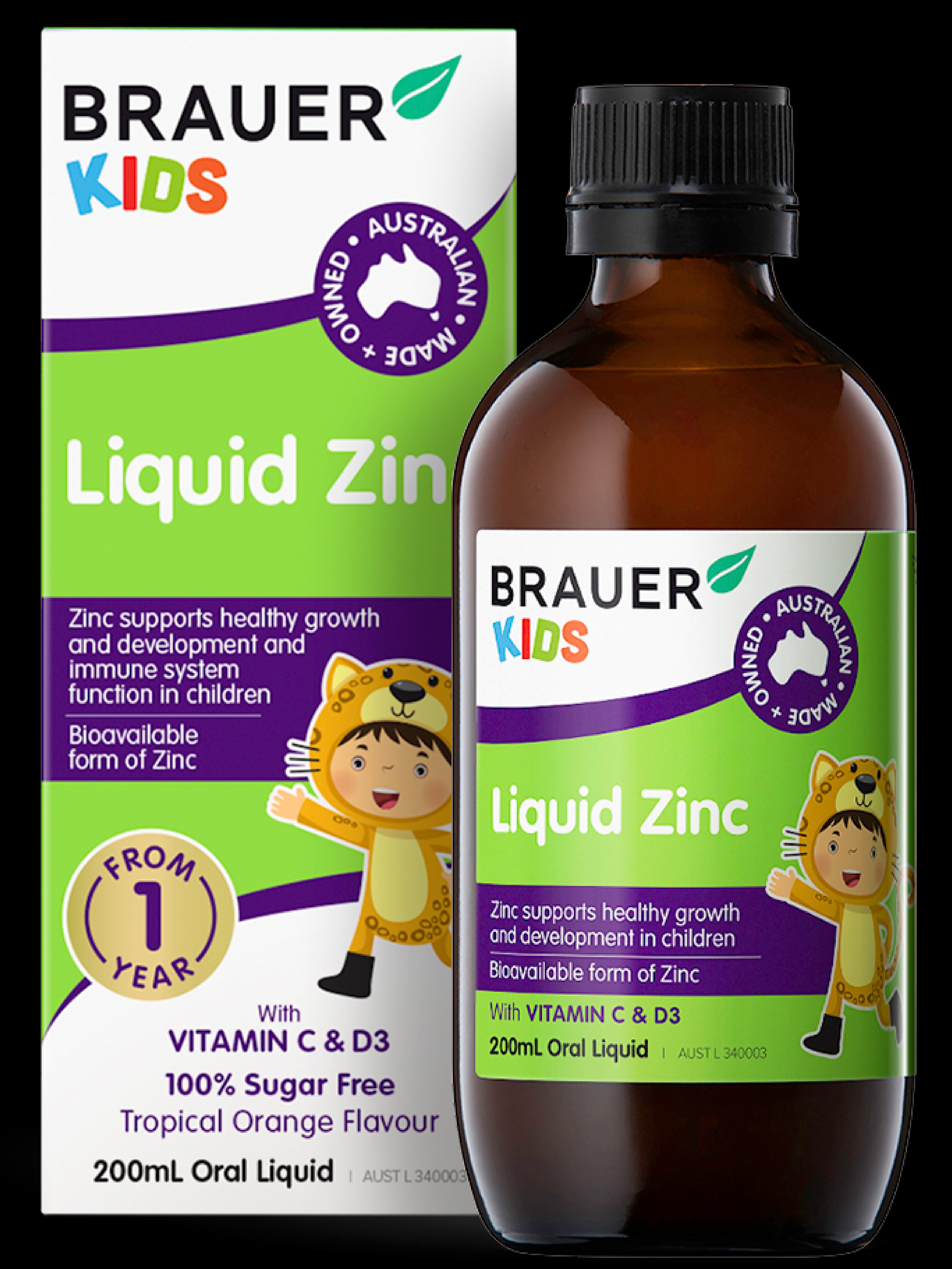 Brauer Baby & Kids Liquid Zinc Supplement - Immune Support for Infants & Children - Ideal for Cold & Flu Season, Daycare & School Immunity Boost