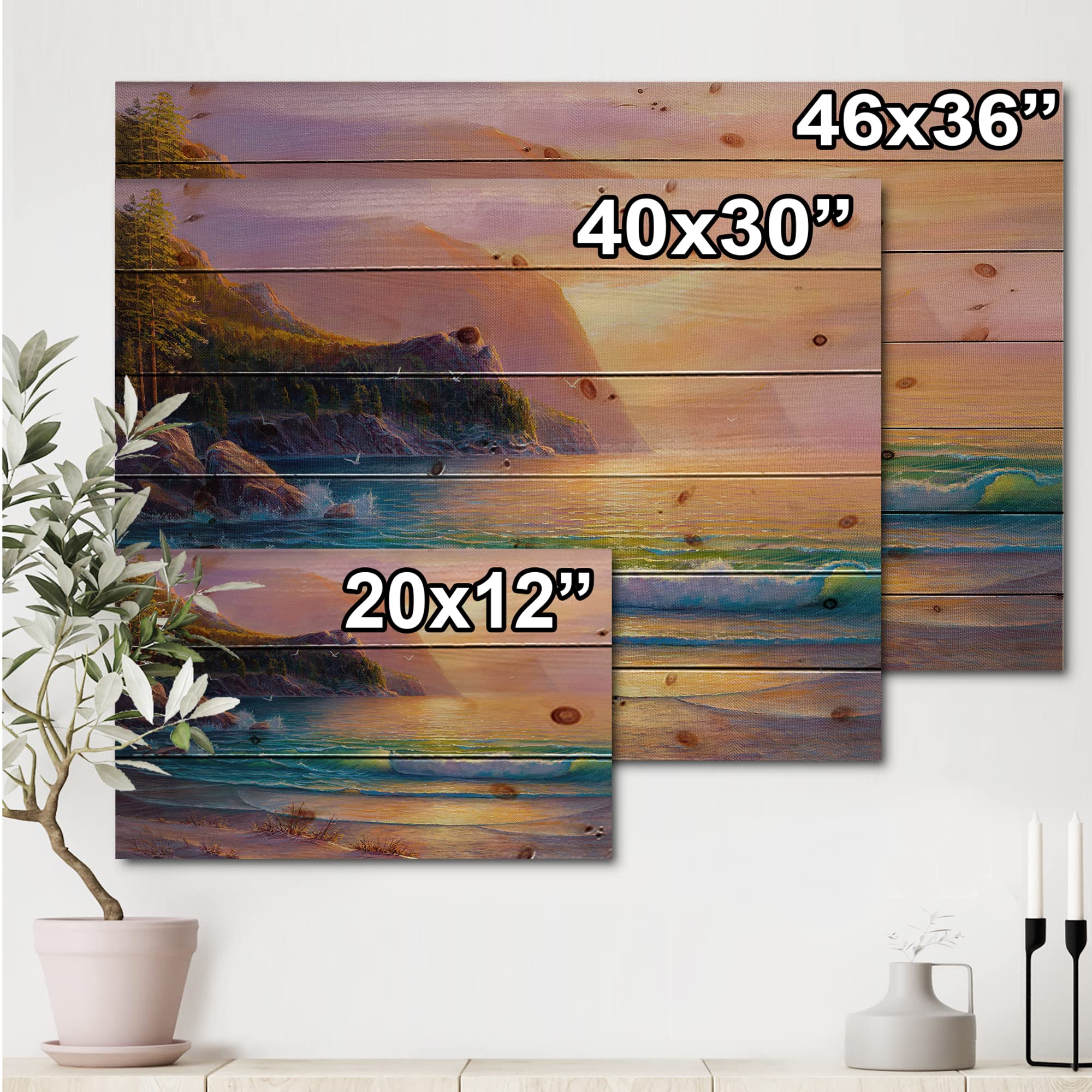 Romantic Beach Sunset Nautical Coastal Wood Wall Decor - Blue Wooden Wall Art Panel with Pine Wood Print | Perfect for Beach House, Living Room & Coastal Home Decor