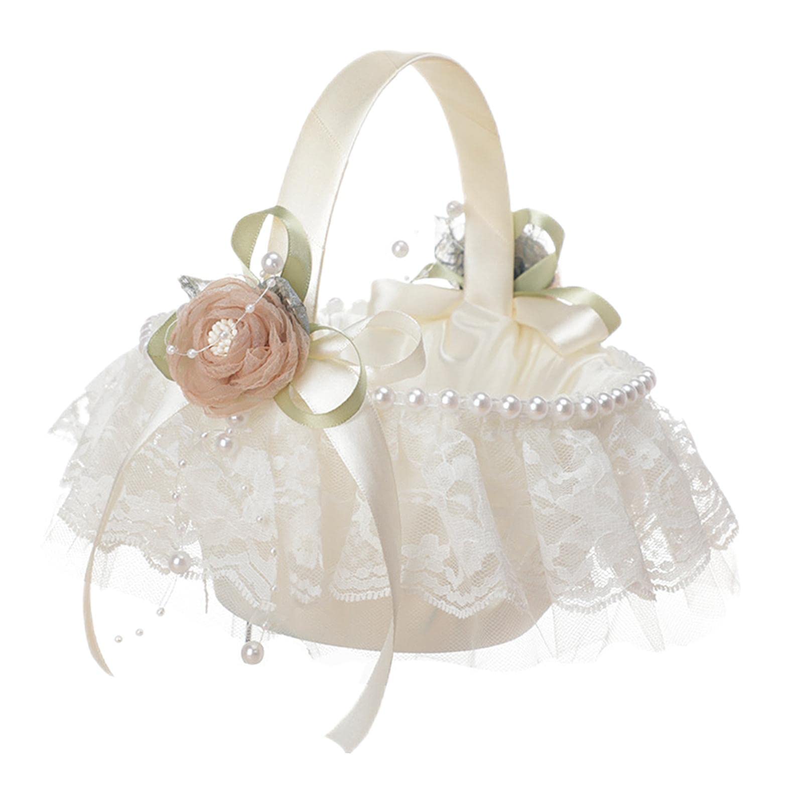 Romantic Wedding Basket with Comfortable Handle & Lace Ribbon - Elegant Bridesmaid Gift, Party Centerpiece Decor for Weddings, Showers & Special Events
