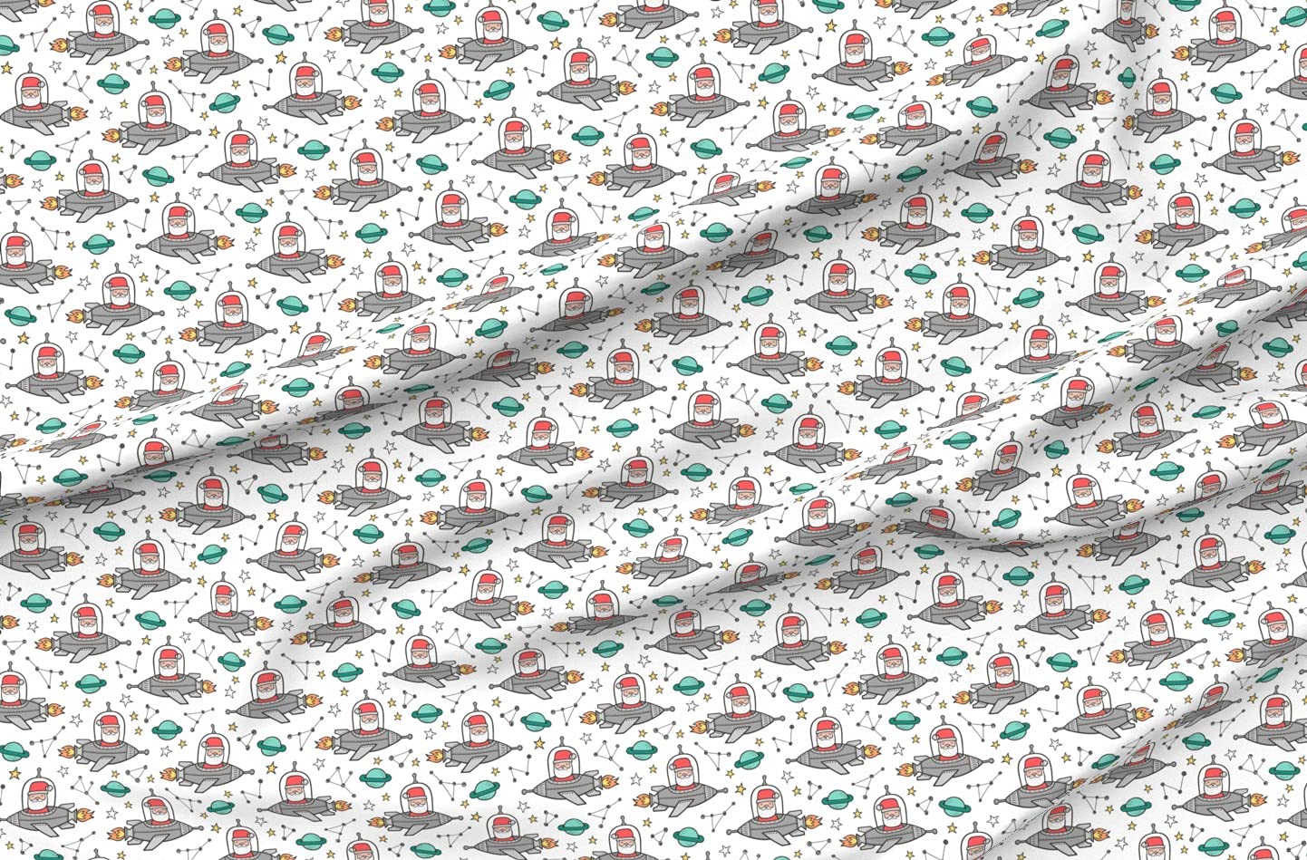 Santa Claus & Space Planets Christmas Printed Minky Fabric Fat Quarter - Soft Plush for Baby Blankets, Quilt Backing & Holiday Sewing Projects - Perfect for DIY Crafts, Nursery Decor & Festive Home Decorations