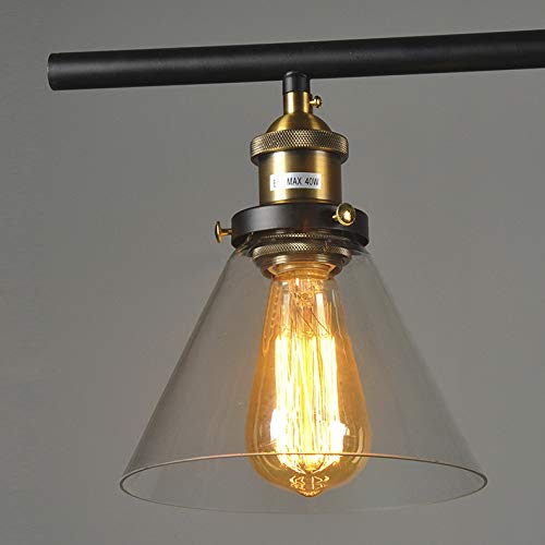 NIUYAO Industrial 3-Light Black Pendant Lighting for Kitchen Island - Clear Glass Shade Chandelier Ceiling Light Fixture - Perfect for Farmhouse, Restaurant & Dining Room Decor (Model 428407)