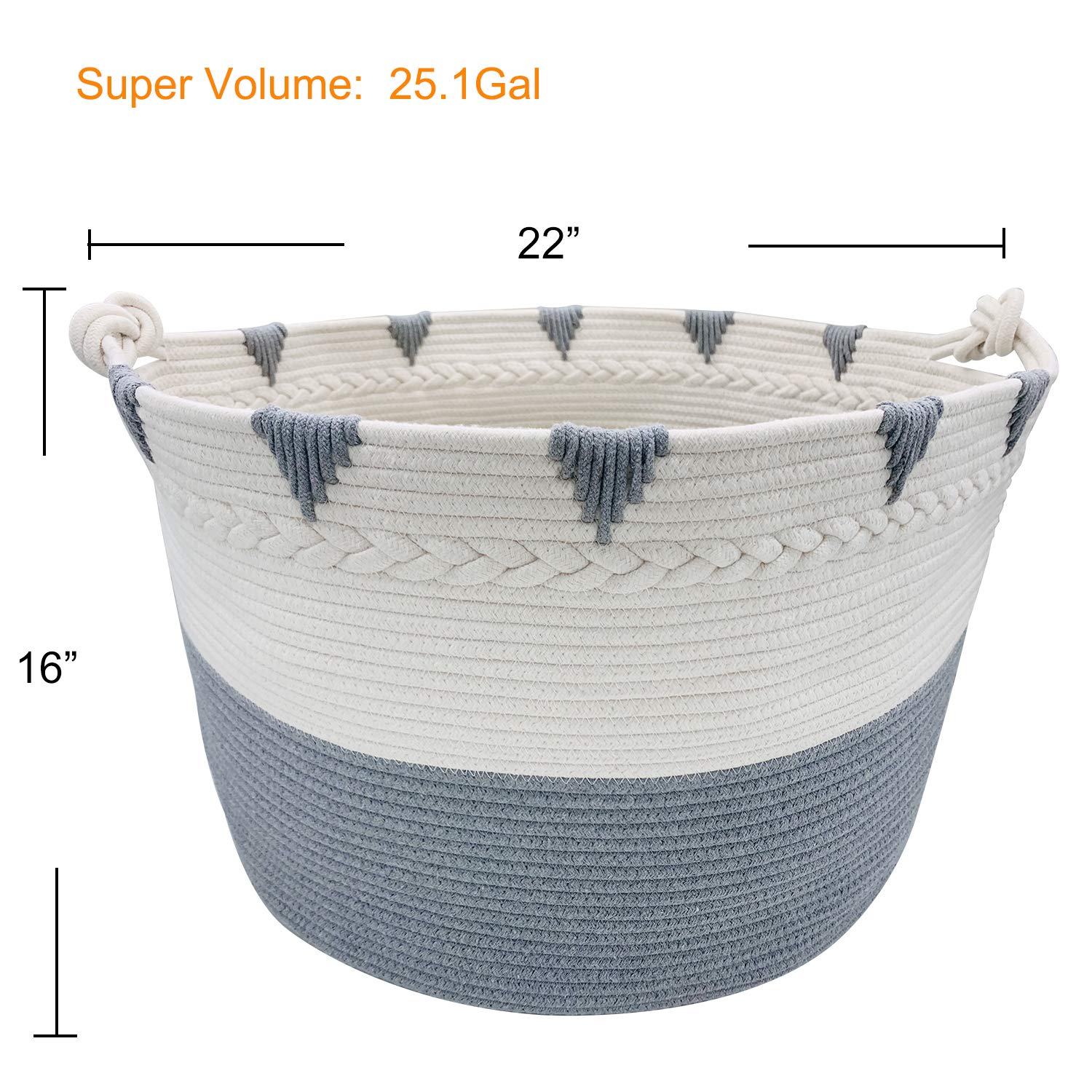 TerriTrophy Extra Large Cotton Rope Blanket Basket 22x22x16 Inches - Woven Laundry Hamper & Storage Basket for Towels, Toys, Diapers - Perfect for Nursery, Bathroom & Laundry Room Organization