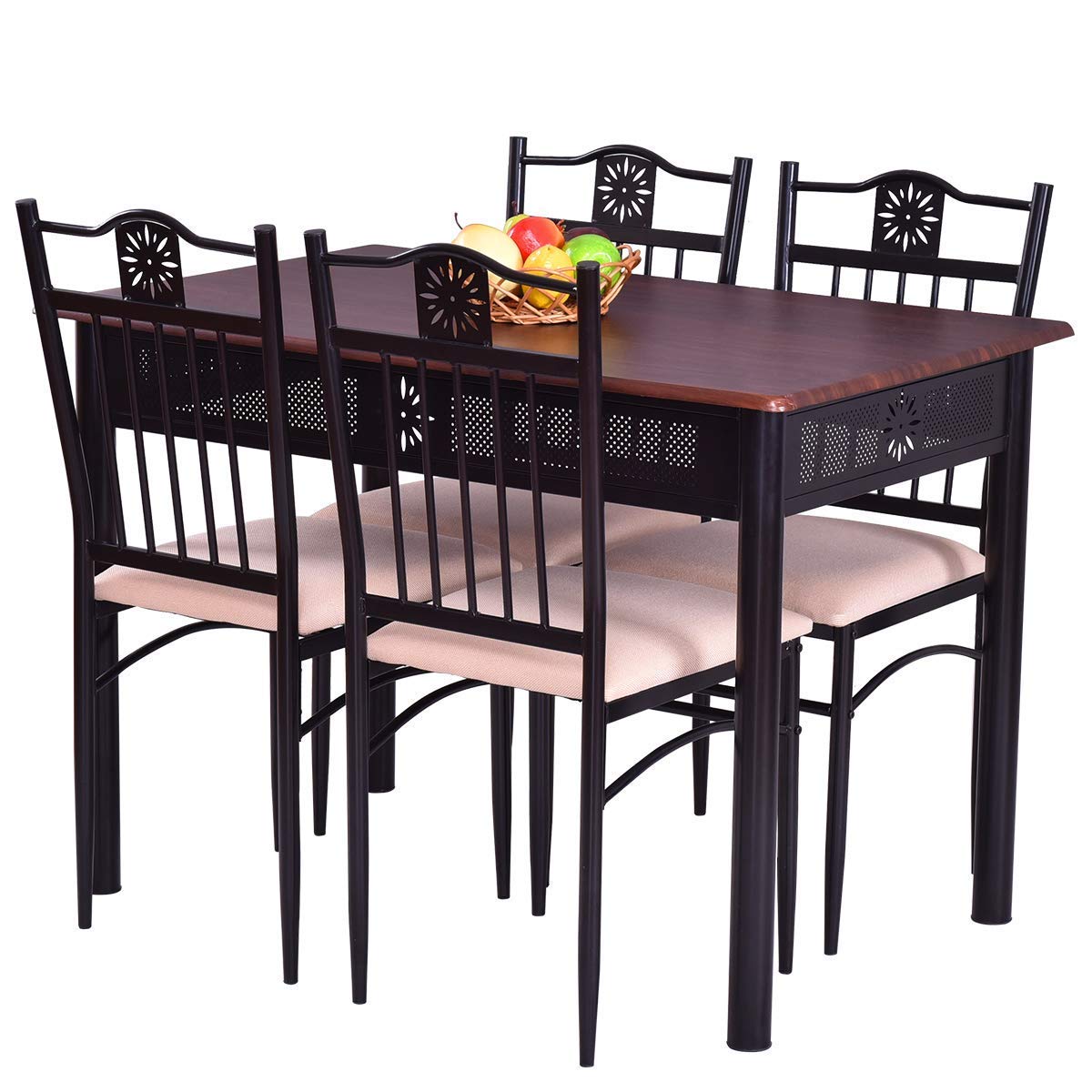 Vintage Retro 5-Piece Dining Table and Chairs Set - Solid Wood Top with Metal Frame & Padded Seats - Perfect for Kitchen, Dining Room, Breakfast Nook & Small Space Homes - Casual & Formal Dining Furniture