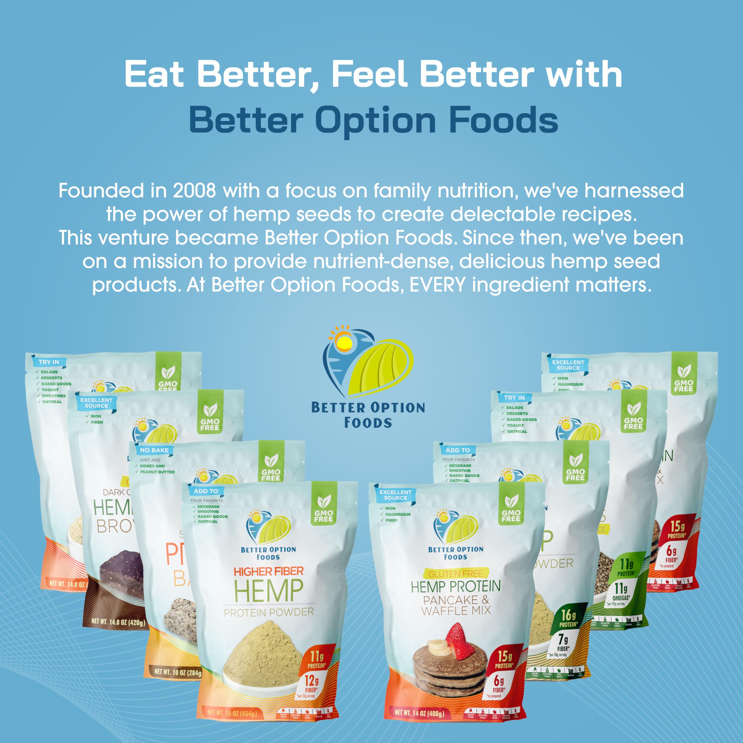 Organic Hemp Protein Brownie Mix - Vegan Plant-Based Protein Powder with Dark Cocoa & Natural Cane Sugar - Gluten Free, Dairy Free, Non-GMO Chocolate Baking Mix for Healthy Desserts - Perfect for Post-Workout Snacks, Vegan Treats & Guilt-Free Indulgence (14.8 oz) by Better Option Foods