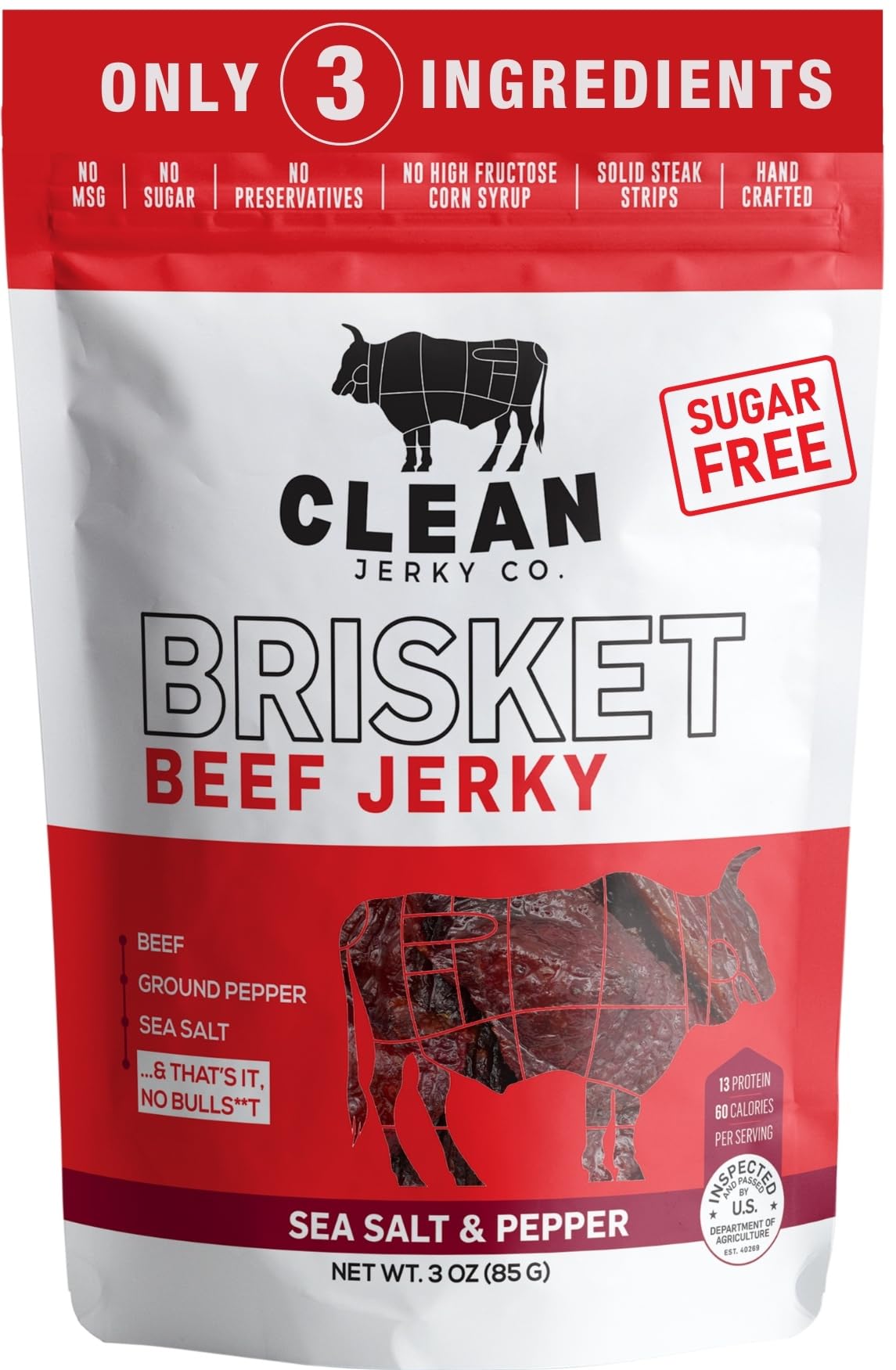 Clean Jerky Co. Old Fashioned Dry Zero Sugar Beef Jerky | Salt & Pepper Flavor | High Protein Healthy Snacks for Adults & Keto Diet | 100% Premium Beef | No MSG, No Sugar, No Nitrates | Perfect for Hiking, Camping & Road Trips