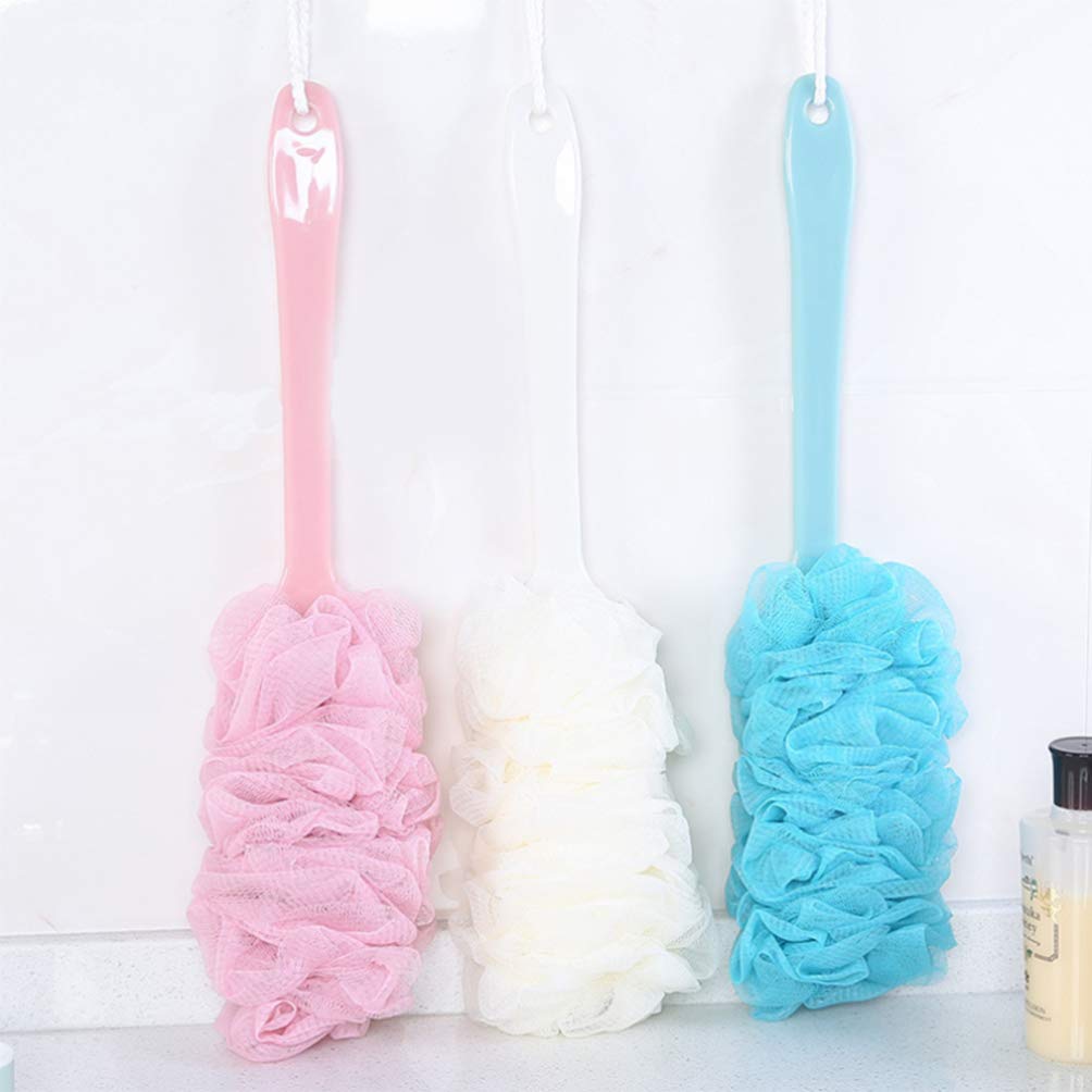 EXCLUZO Long Handle Bath Brush with Mesh Scrubber - Exfoliating Body Sponge for Shower & Bathroom - Perfect for Back Scrubbing, Exfoliation & Deep Cleaning (1-Pack)