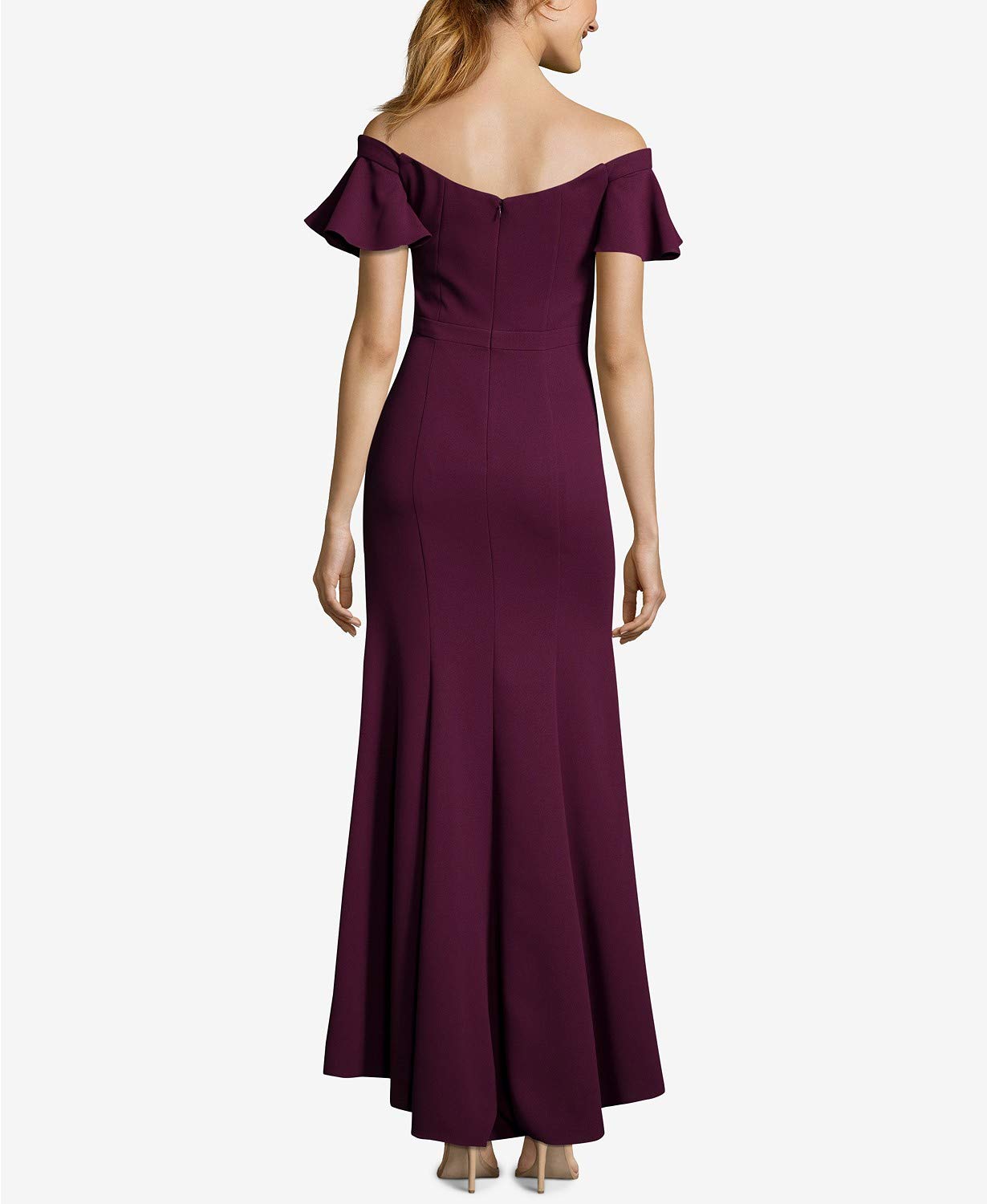 Xscape Women's Off-The-Shoulder Ruffled Evening Dress - Elegant Purple Gown for Prom, Cocktail Party & Formal Occasions