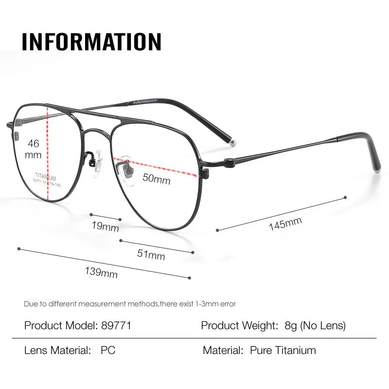 Aror Unisex Full Rim Square Double Bridge Titanium Eyeglasses Frame 89771 - Lightweight Durable Glasses for Work, Reading & Fashion | Perfect for Office, Driving & Everyday Wear