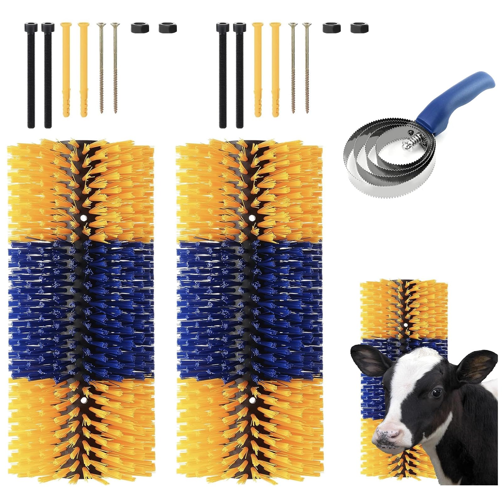 Livestock Scratching Brush for Cows, Horses & Goats - Durable Animal Back Scratcher (Yellow & Blue, 2-Pack) - Perfect for Barn, Stable & Pasture Use