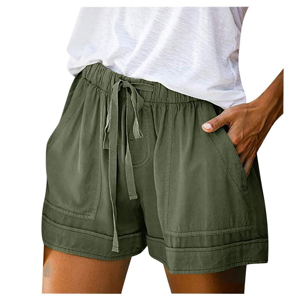 Women's Summer Shorts with Elastic Waist & Pockets - Casual Comfort for Outdoors