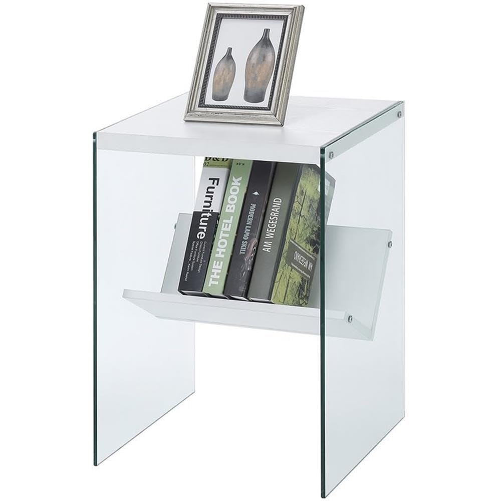 White Wood Finish & Clear Glass End Table Set of 2 - Modern Side Table for Living Room, Bedroom, or Office - Perfect for Coffee, Books, and Decor