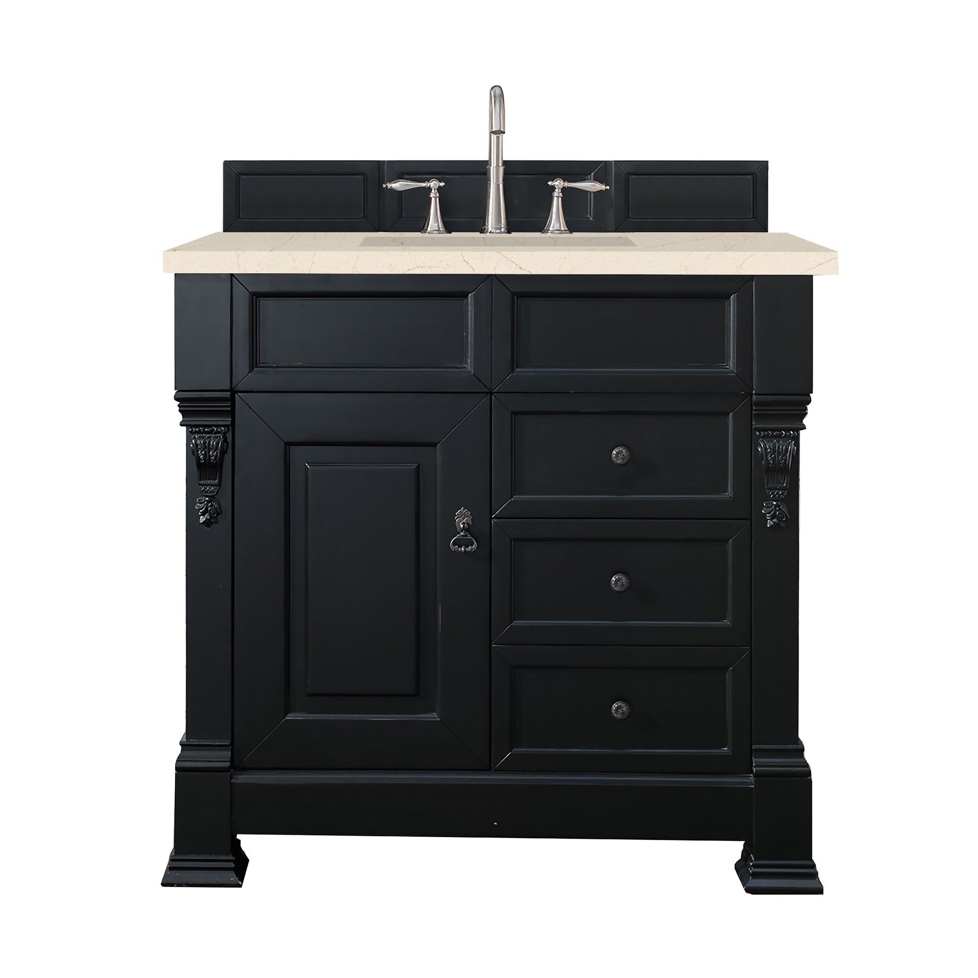 Brookfield 36 Inch Single Bathroom Vanity Set with Antique Black Finish & 3CM Eternal Marfil Quartz Countertop - Perfect for Modern Master Bathrooms & Powder Rooms