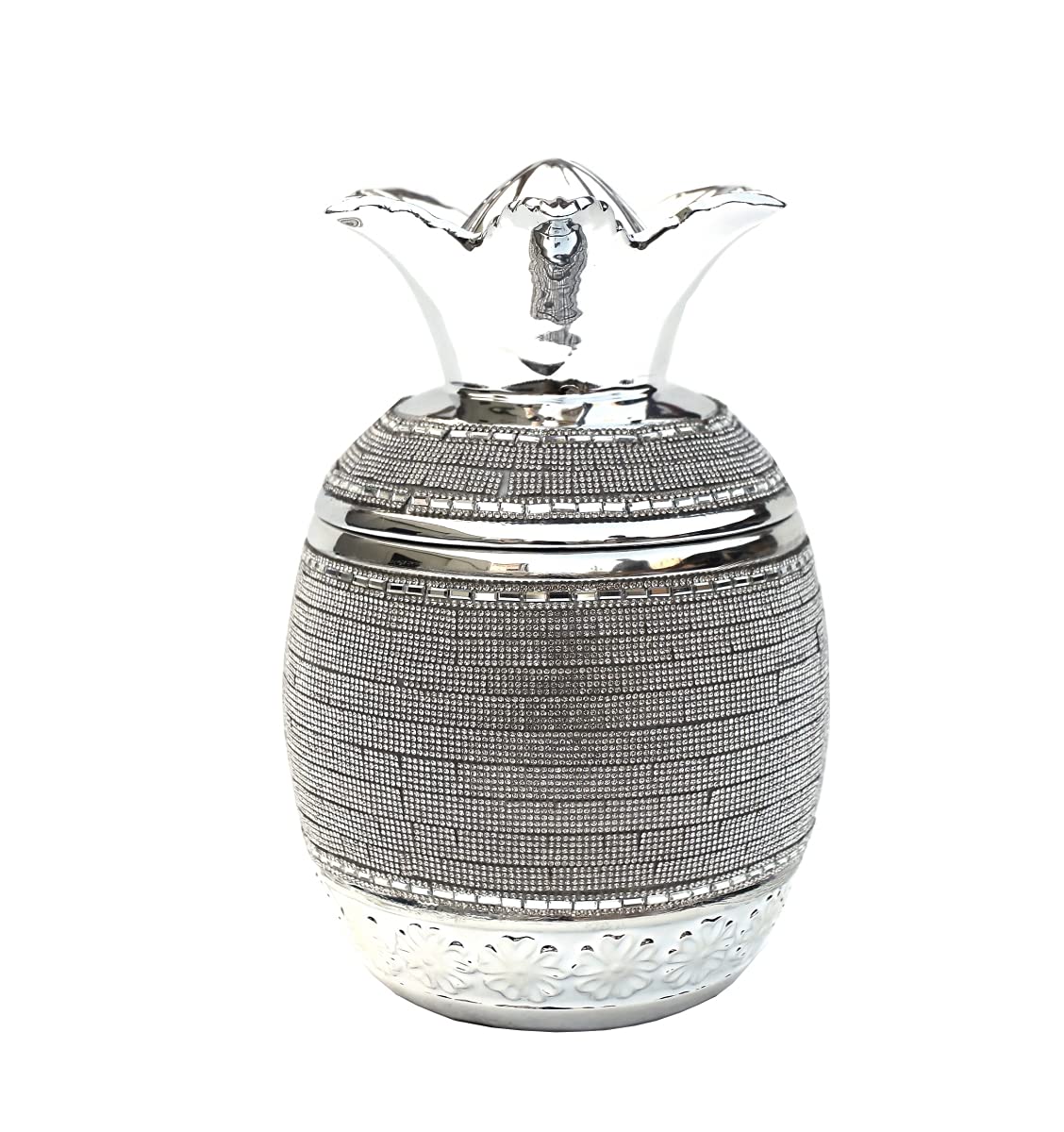 Ambrose Chrome Plated Crystal Embellished Ceramic Pineapple Bowl with Lid - 10.5 x 7 x 7 inches - Elegant Fruit Serving Bowl for Home Decor, Dining Table Centerpiece, and Gift Giving