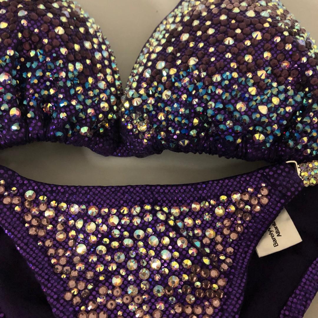Sparkling Purple Crystal Bikini Set with Clustered Rhinestones - Sexy Swimwear for Beach, Pool, and Competition - Perfect for Pageants, Vacations, and Instagram Photos