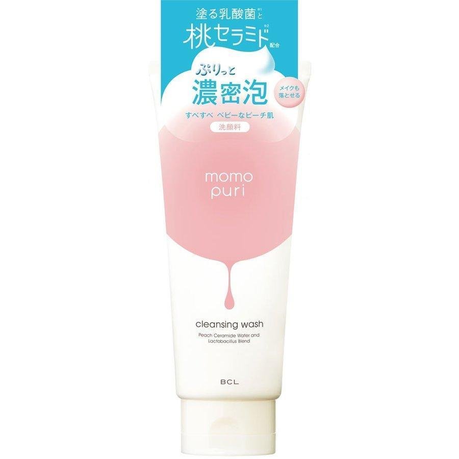 BCL Momopuri Peach Cleansing Wash - Gentle Foaming Facial Cleanser with Peach Extract (150g) for Soft, Hydrated Skin | Perfect for Daily Skincare Routine & Travel