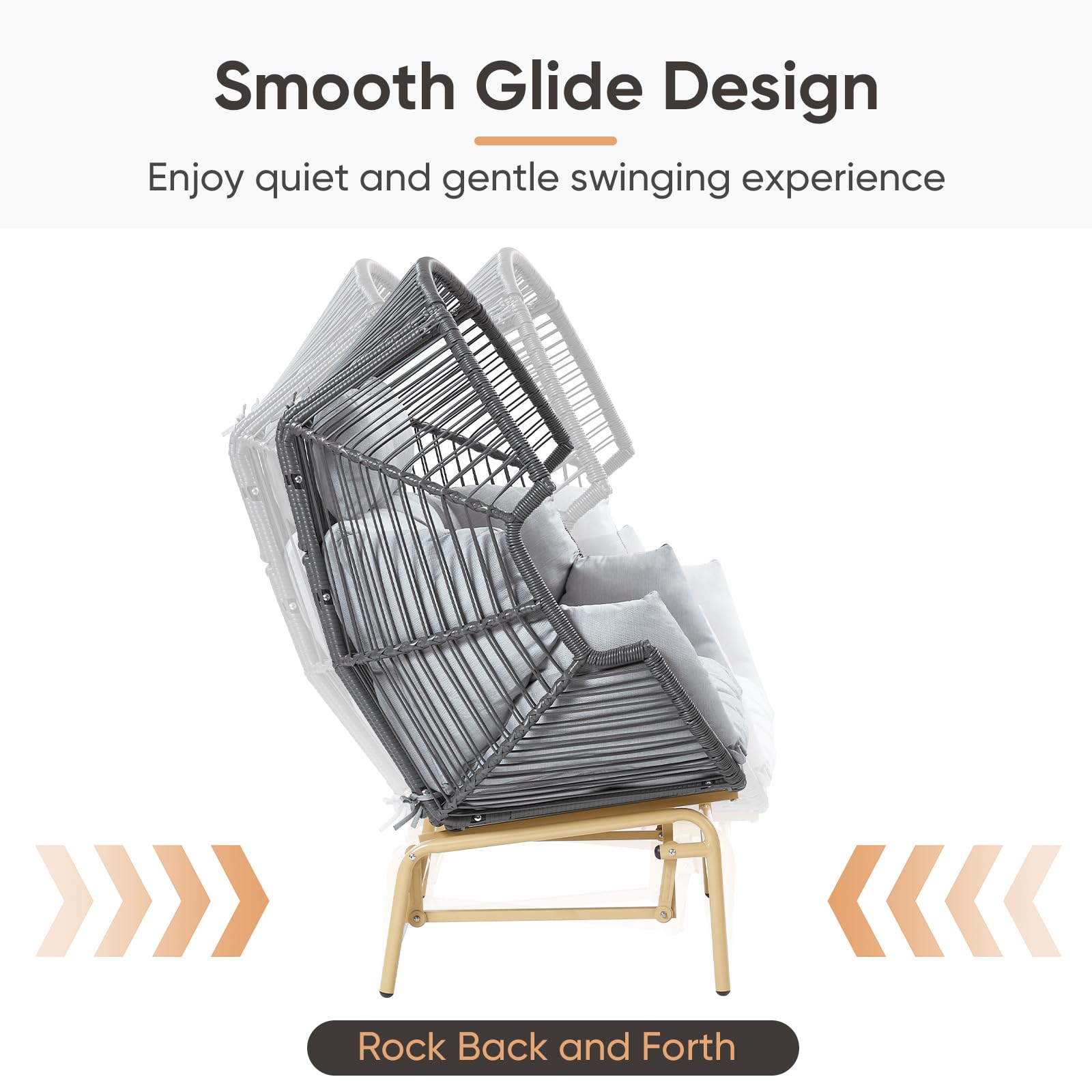 2-Person Outdoor Egg Chair - Wicker Rattan Rocking Glider Patio Lounge Chair with Cushion & Pillow for Porch, Deck, Backyard, Garden (Grey) - Perfect for Relaxing, Sunbathing & Outdoor Entertaining