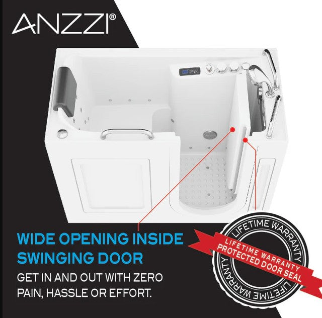 Anzzi 2753FLWL 27 x 53 Inch Left Drain Walk-In Bathtub with Whirlpool Air Jets & Waterfall Quick Fill - Ideal for Elderly & Mobility Limited Users, Spa-Like Relaxation at Home