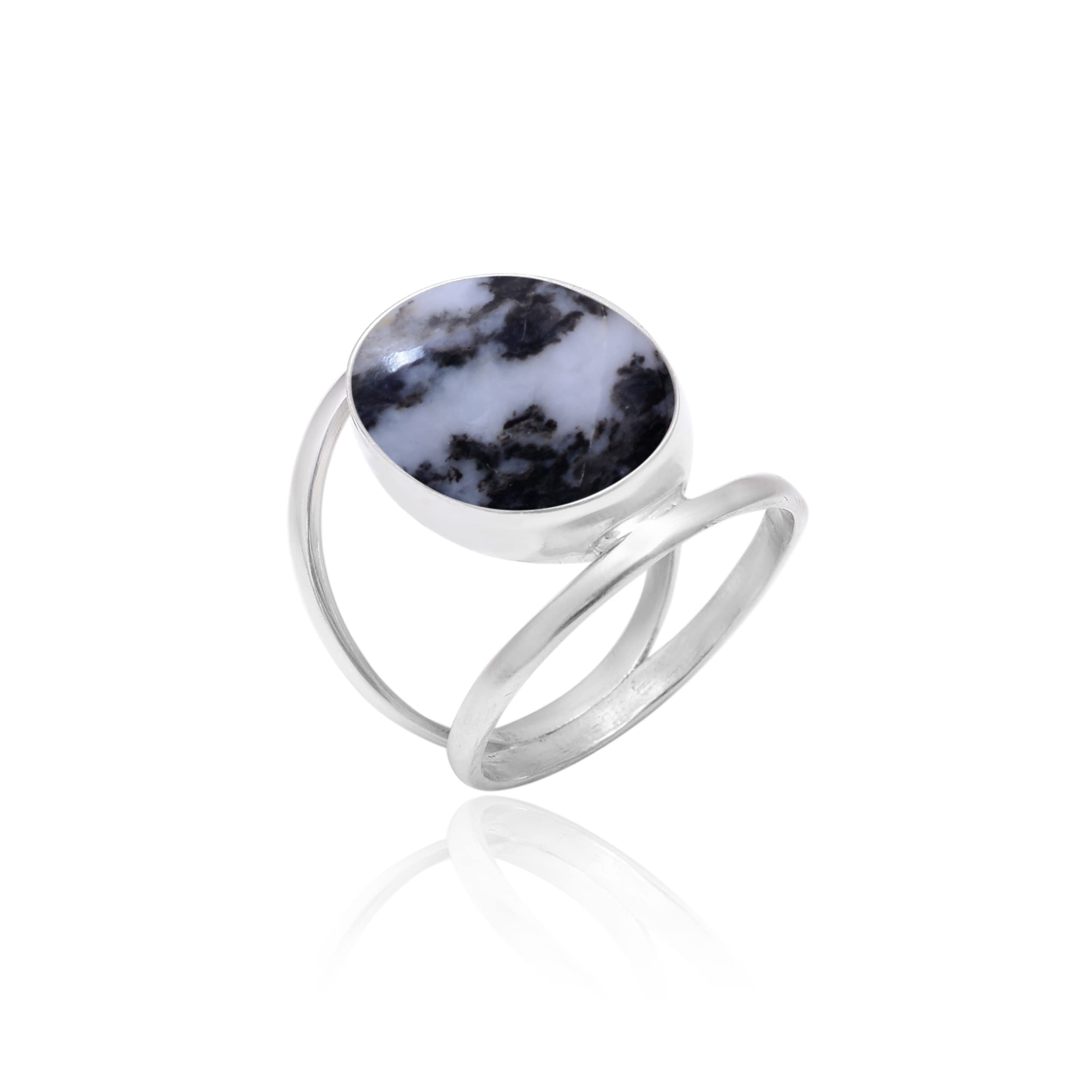 Veracity Jewelry Zebra Jasper Rings for Women - 925 Sterling Silver Healing Meditation Rings with Natural Black White Gemstone - Spiritual Jewelry Gift for Yoga, Reiki & Energy Healing (VSR-408)