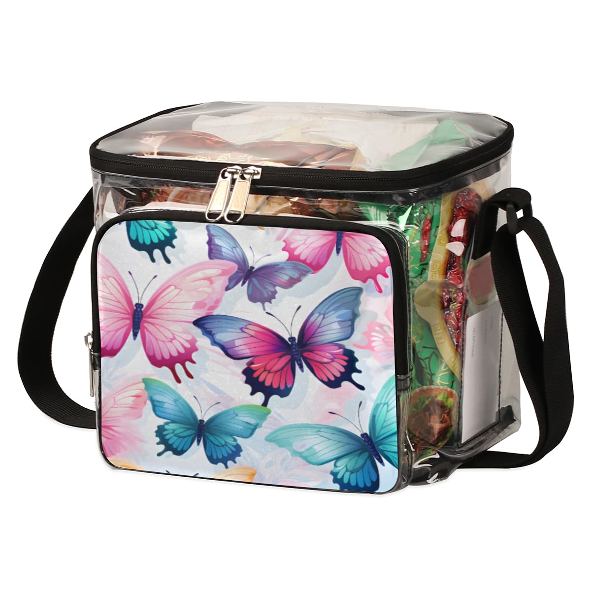 GzLeyigou Clear Butterfly Tote Bag - Transparent Crossbody Shoulder Bag with Handles for Women, Lunch Bag for Outdoor, Travel, Picnic, Concerts & Sports Events (Stadium Approved, One Size) - Perfect for Music Festivals, Beach Days & Shopping