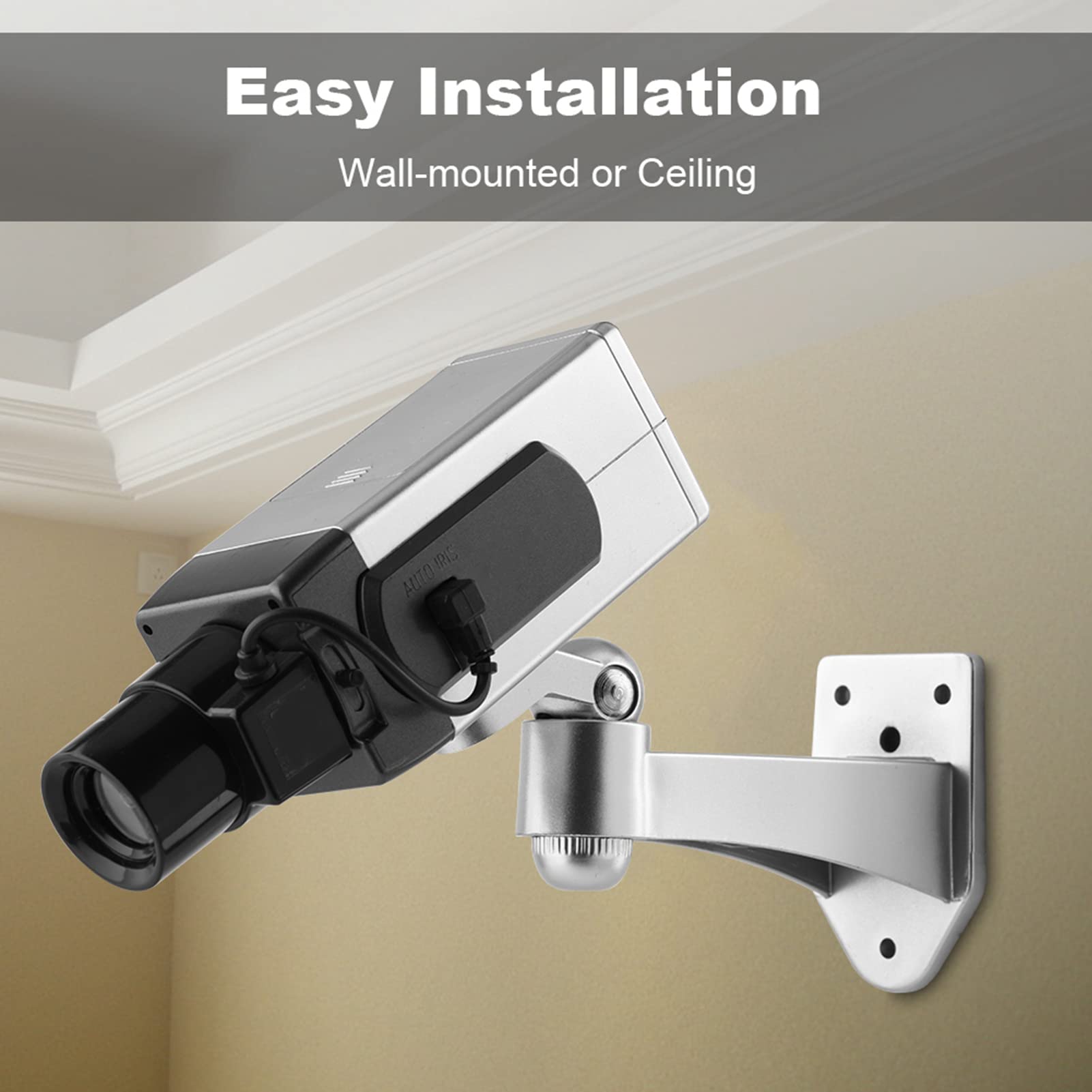TIKATARER Fake Security Camera with Auto Movement - Bullet Style Dummy Surveillance Camera for Indoor & Outdoor Use - Ideal for Home, Office & Retail Security Deterrent