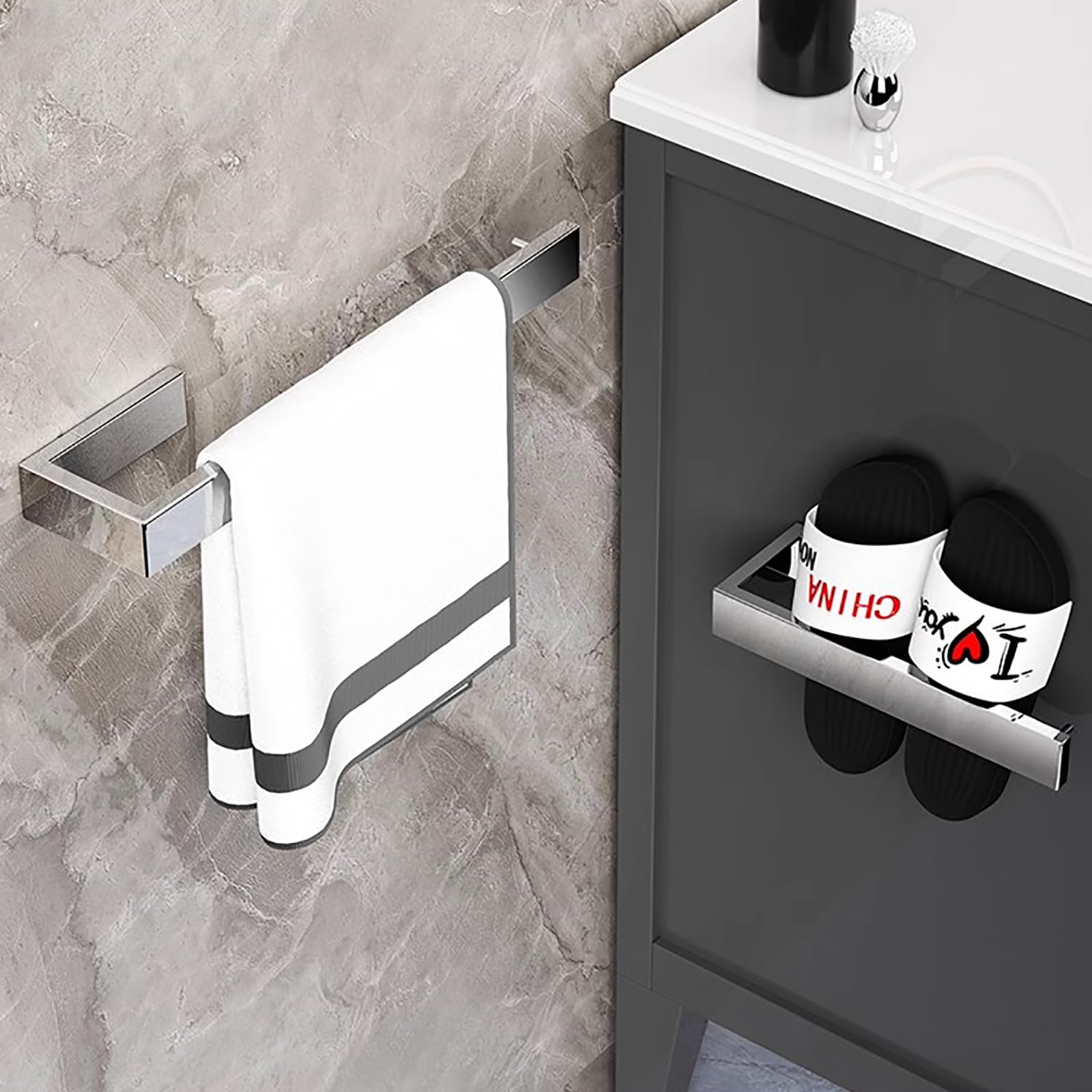 Stainless Steel Chrome Towel Ring Holder - Modern Square Bathroom Towel Bar, Wall Mounted Polished Chrome for Hand & Kitchen Towels | Durable SUS 304 for Bathroom, Kitchen & Laundry Room Organization