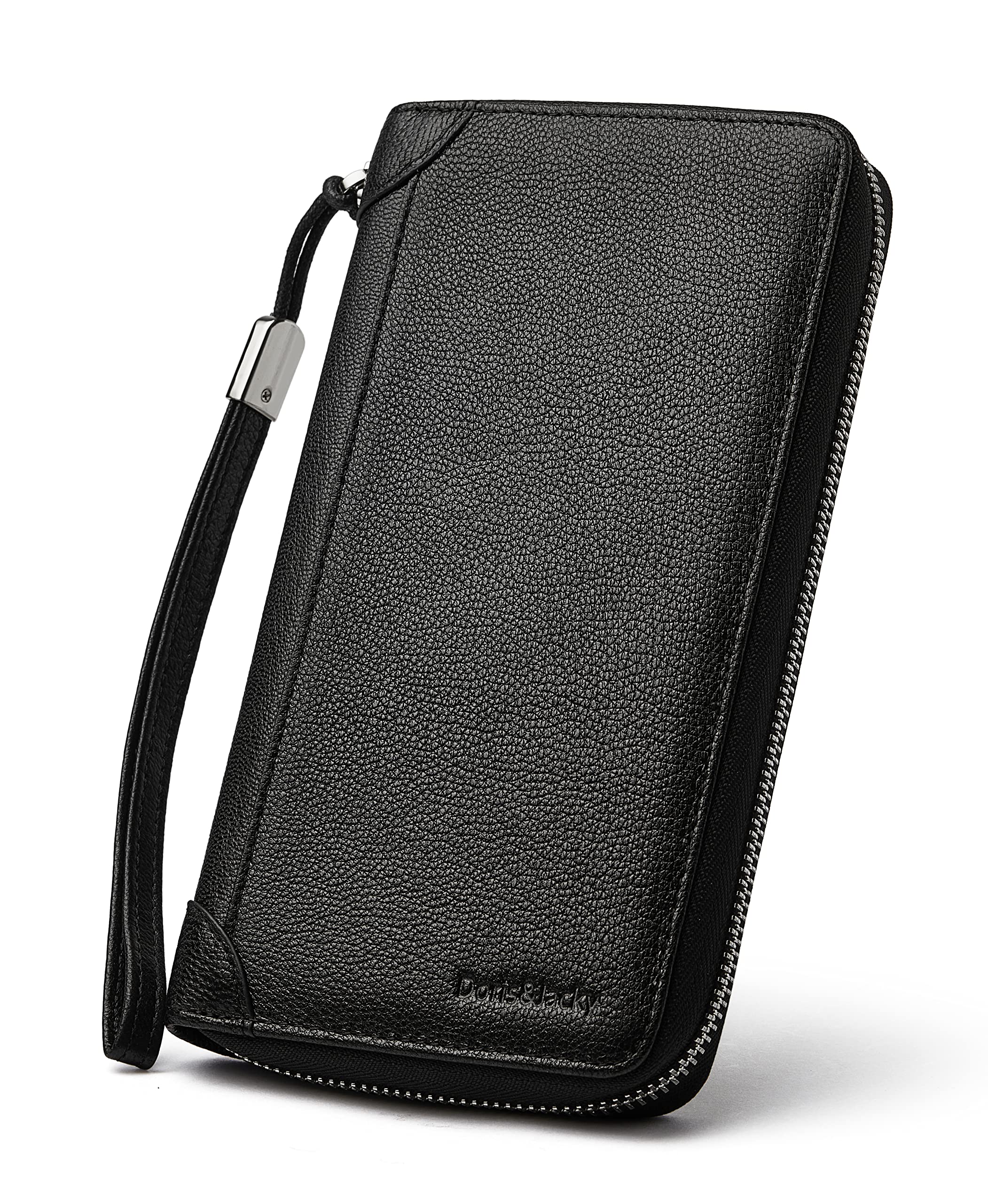 DORIS&JACKY RFID Leather Wallet for Women - Travel Wristlet Bag with Zipper (Large Capacity, Perfect for Daily Use & Trips)