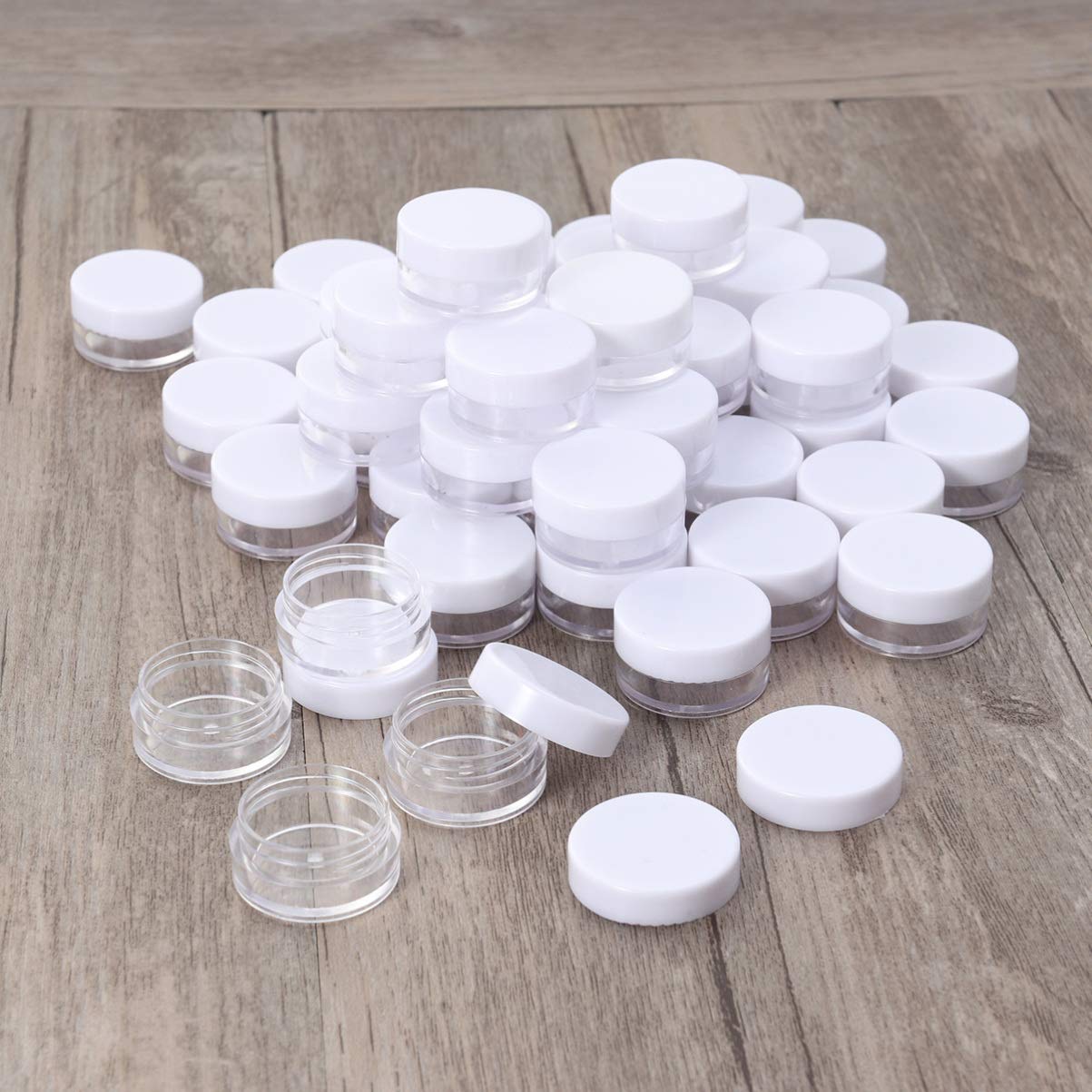 Beaupretty 50pcs 3g Clear Travel Bottles for Lotion & Makeup Samples - Mini Empty Containers with White Caps - Bulk Travel-Size Bottles for Toiletries, Cosmetics, Skincare (Perfect for Travel, Hotels, Gym & Sample Distribution)