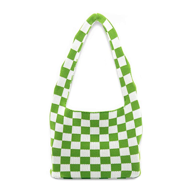 Dvagoent Checkered Tote Bag for Women - Stylish Knitted Shoulder Bag with Chessboard Pattern - Perfect for Work, Shopping & Travel Accessories
