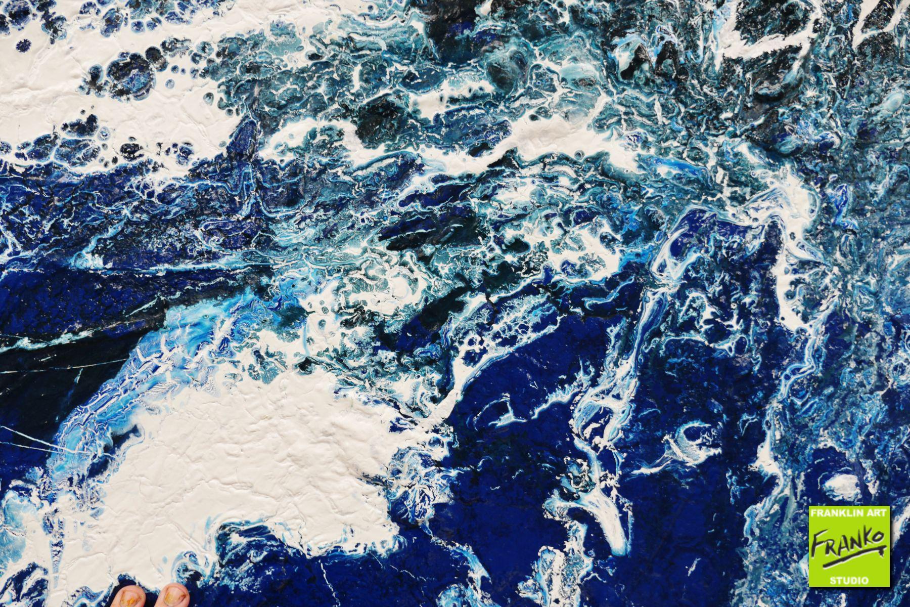 Blu Drift 190cm x 100cm White Blue Textured Abstract Canvas Art - Modern Wall Decor for Living Room, Bedroom & Office