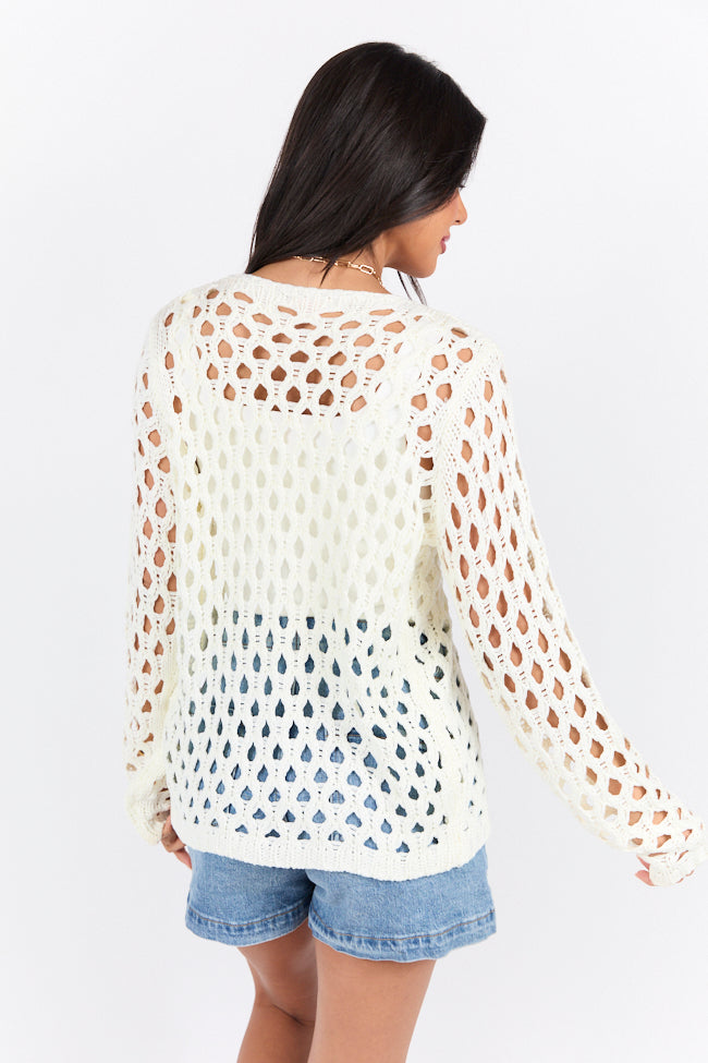 Open Thoughts Ivory Open Knit Tie Front Cardigan - Women's Lightweight Summer Cover Up for Beach, Office & Casual Outfits