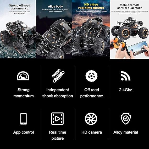 Prezzie Metal Super RC HD Camera Crawler - Rechargeable 2.4GHz WiFi Remote Control Car with HD Camera - High Speed Off Road Rock Climber Toy (35cm, Multicolor) - Perfect for Outdoor Adventures & Backyard Racing